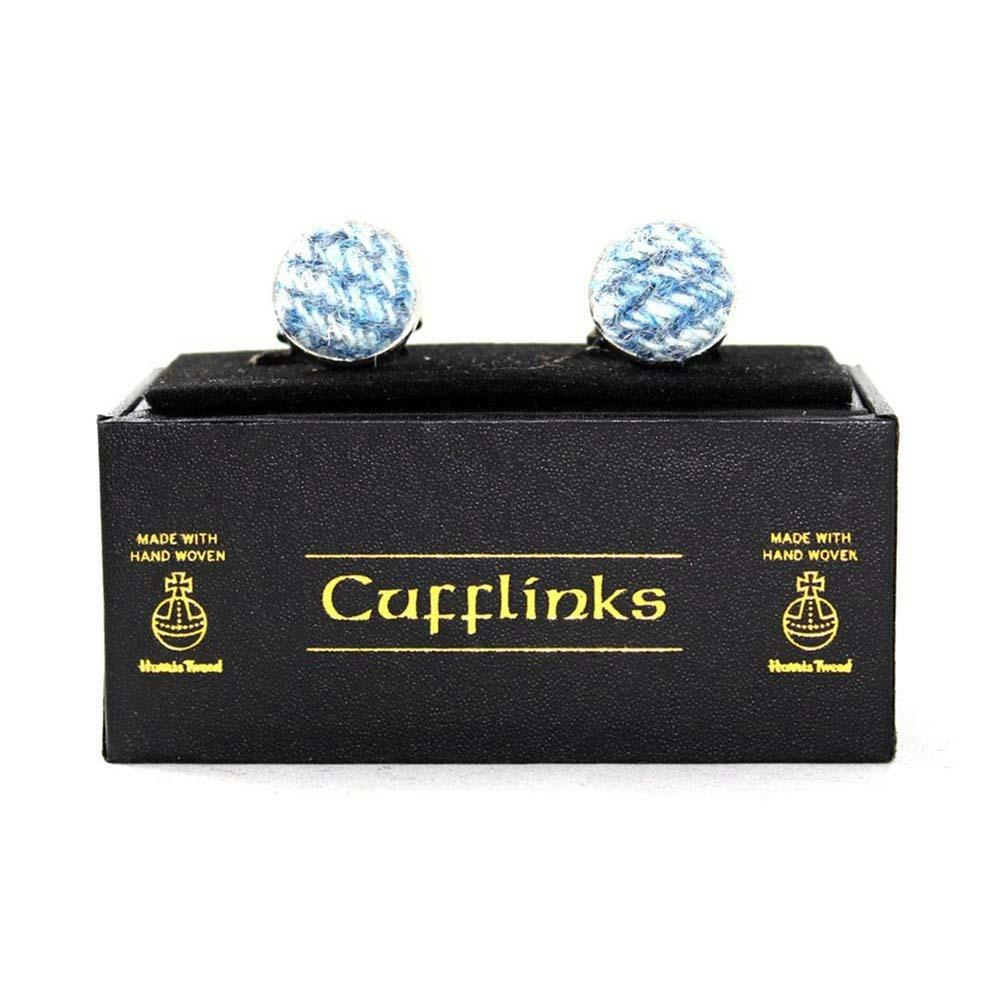 Heritage Traditions Light/Blue Harris Tweed Cufflinks - Herringbone Harris Tweed
