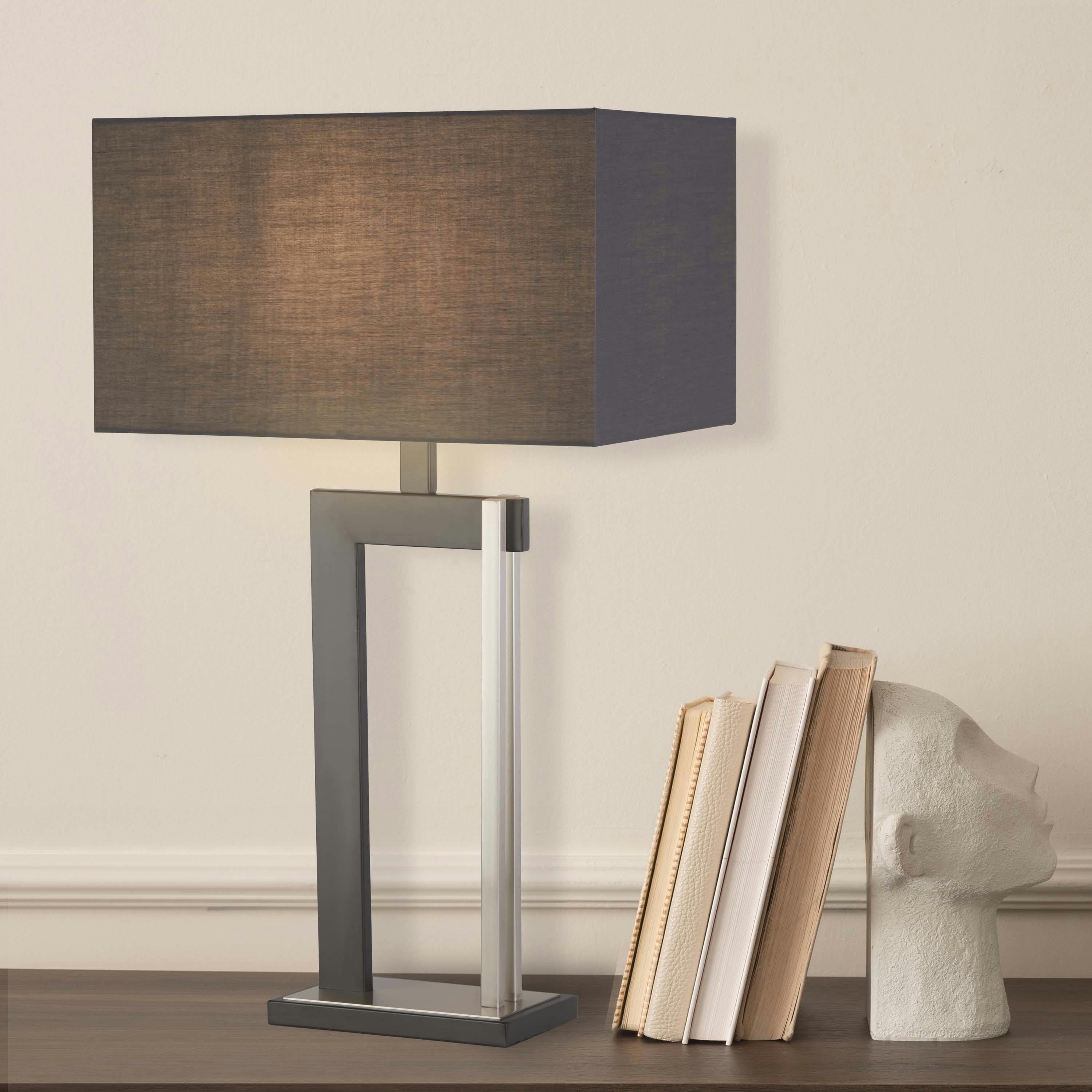 Lighting Collection Dunbar Black Fabric Shade Satin Nickel Geometric Table Lamp - Image 4