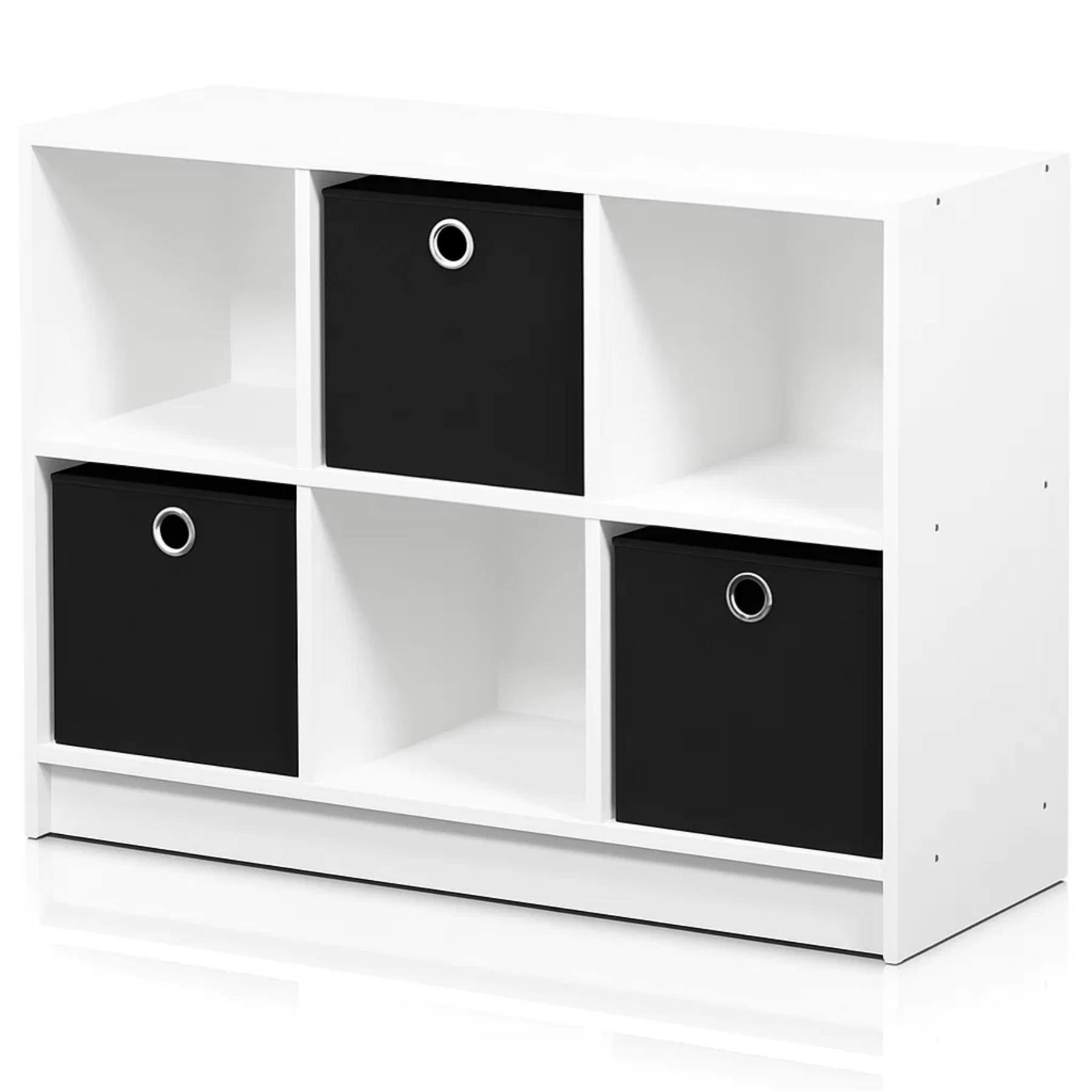 Rackhams White/Black Basic 3X2 Bookcase Storage W/Bins, | Premium Home Interior Decoration