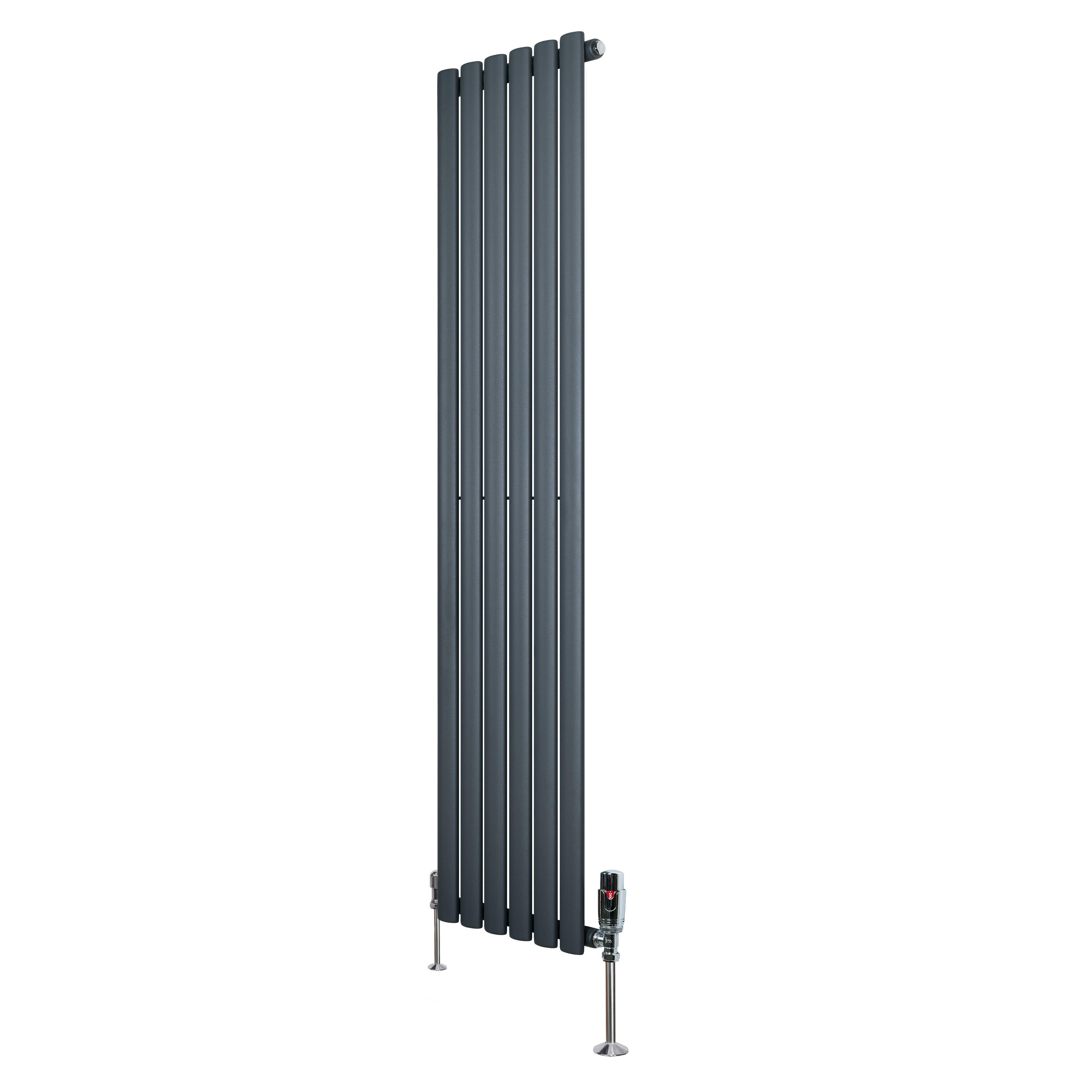 Monstershop Anthracite/Grey Oval Single Column Radiator & Valves – 1600Mm X 360Mm –