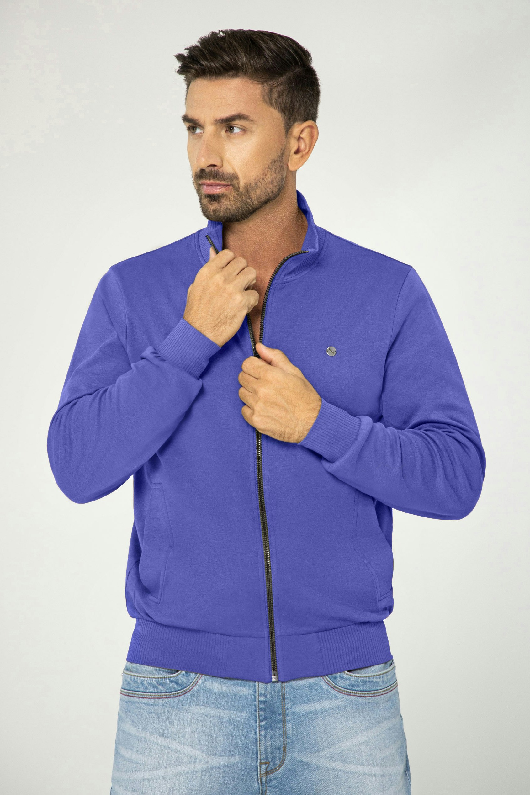 Enorsia Blue Zip Through Varsity Bomber Jacket - Xl - 100% Cotton