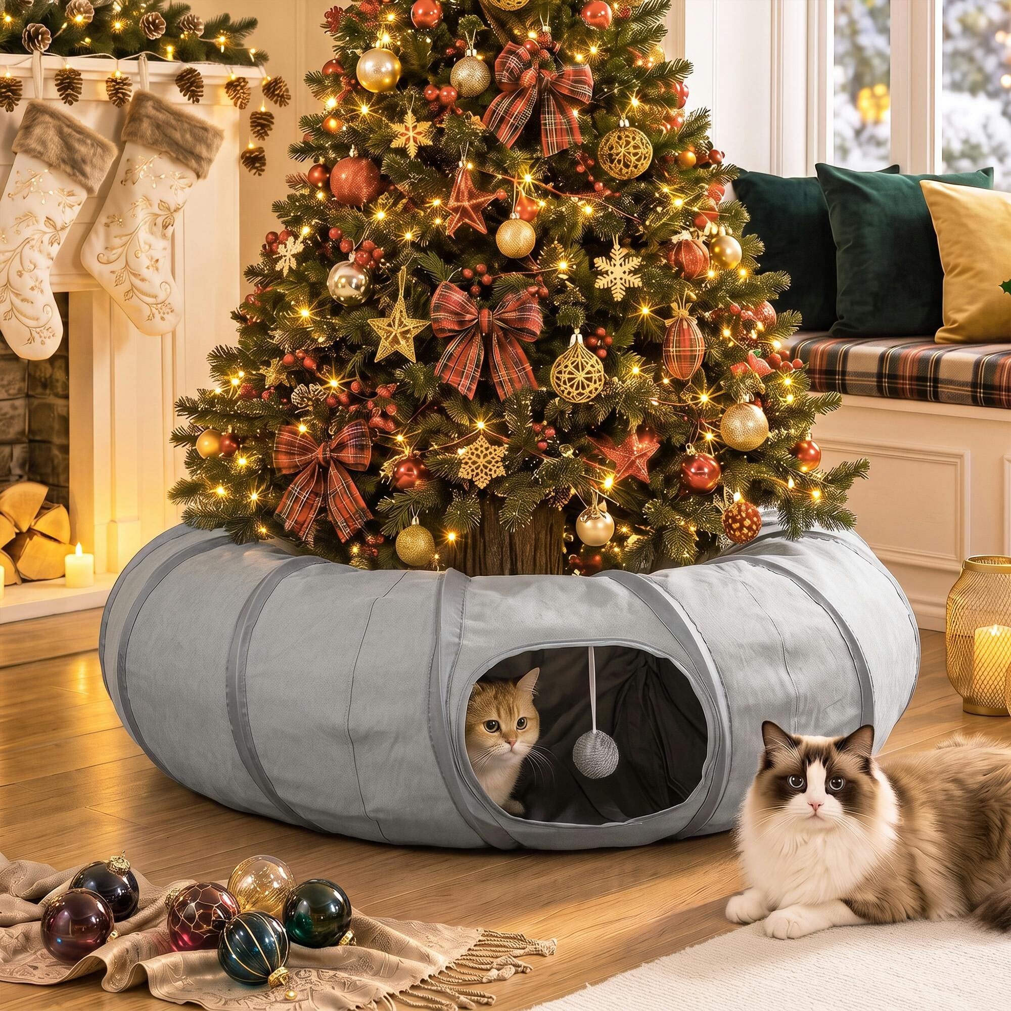 Pawhut Grey 2 In 1 Cat Tunnel With Bed, Cat Play Tunnel For Indoor Cats, - Suede Fabric, Metal Wire, Pp Cotton - 1