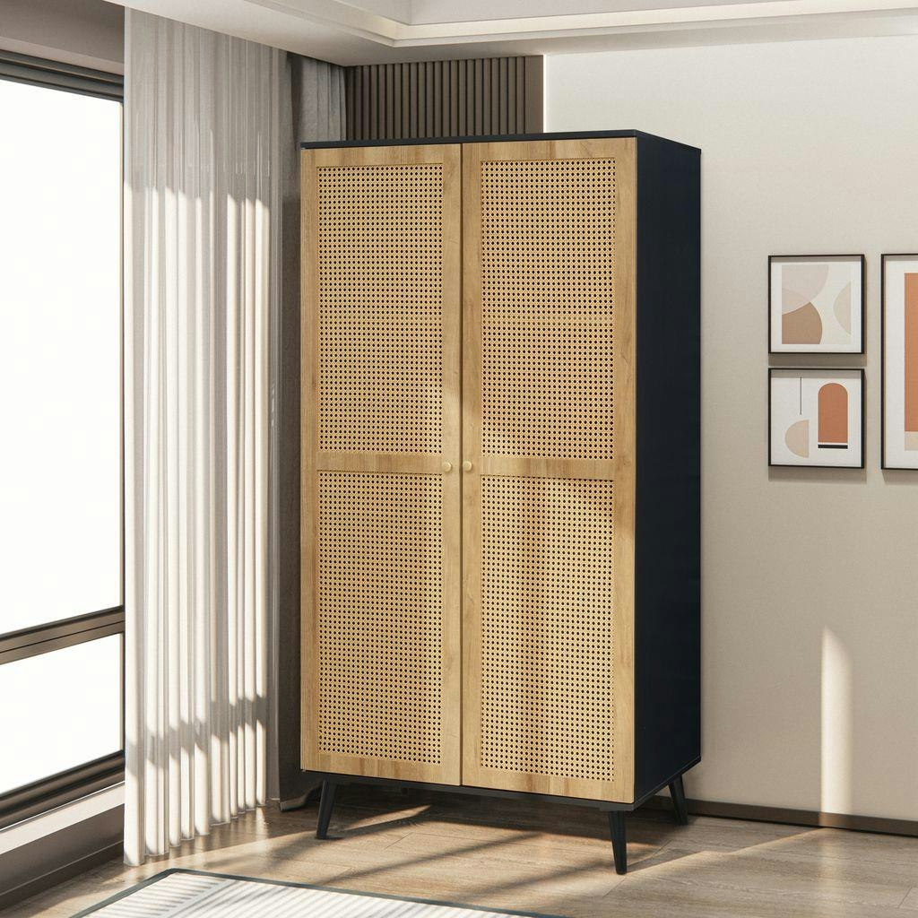 Rackhams Black Manila Rattan 2 Door Wardrobe - And Pvc Rattan
