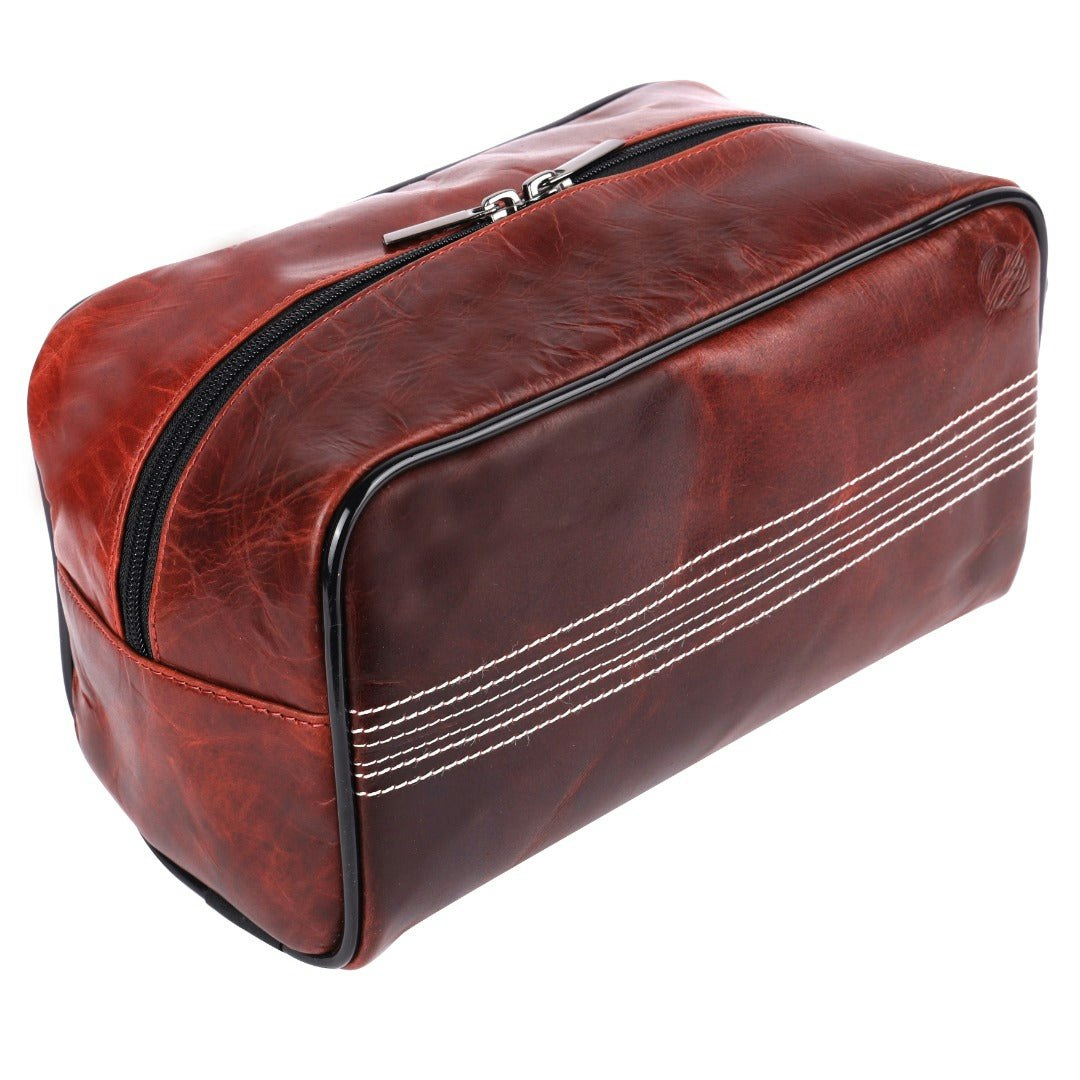 Cricket-Gifts Buffalo Leather Cricket Wash Bag Durable Toiletry Bag For Cricket Players
