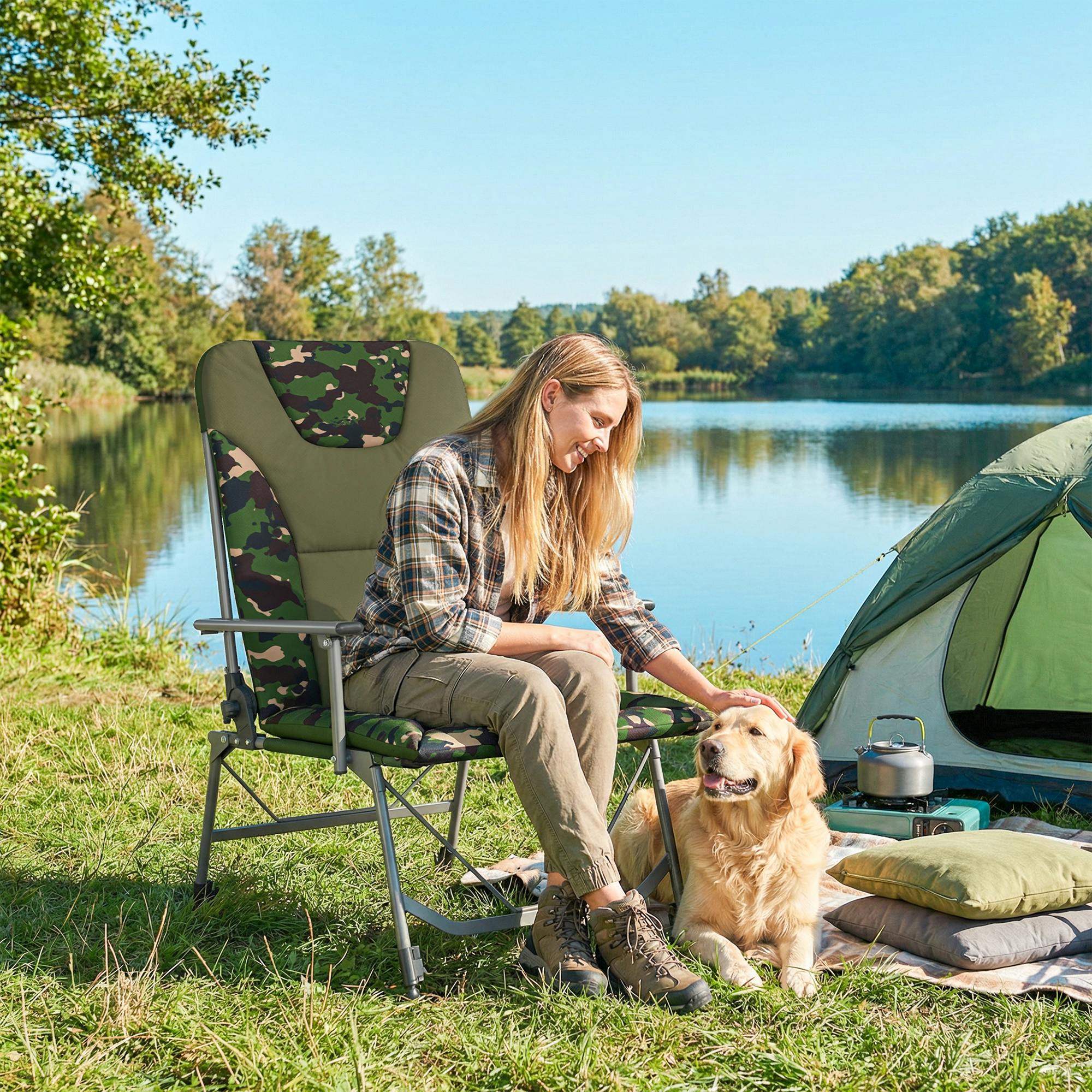 Outsunny Unisex Green Camping Chair Reclining Padded For Adults In - Image 5
