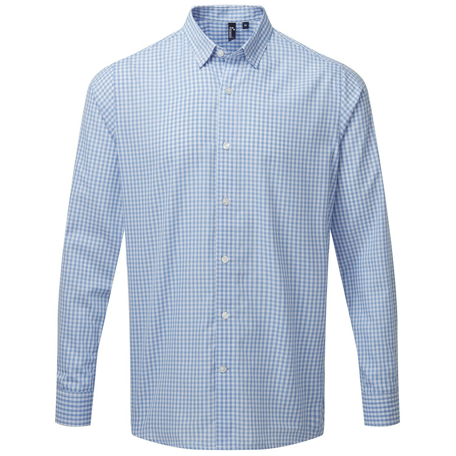 Premier Mens Maxton Checked Long-Sleeved Shirt (Light Blue/White) - Blue & White - Size Small - Image 3