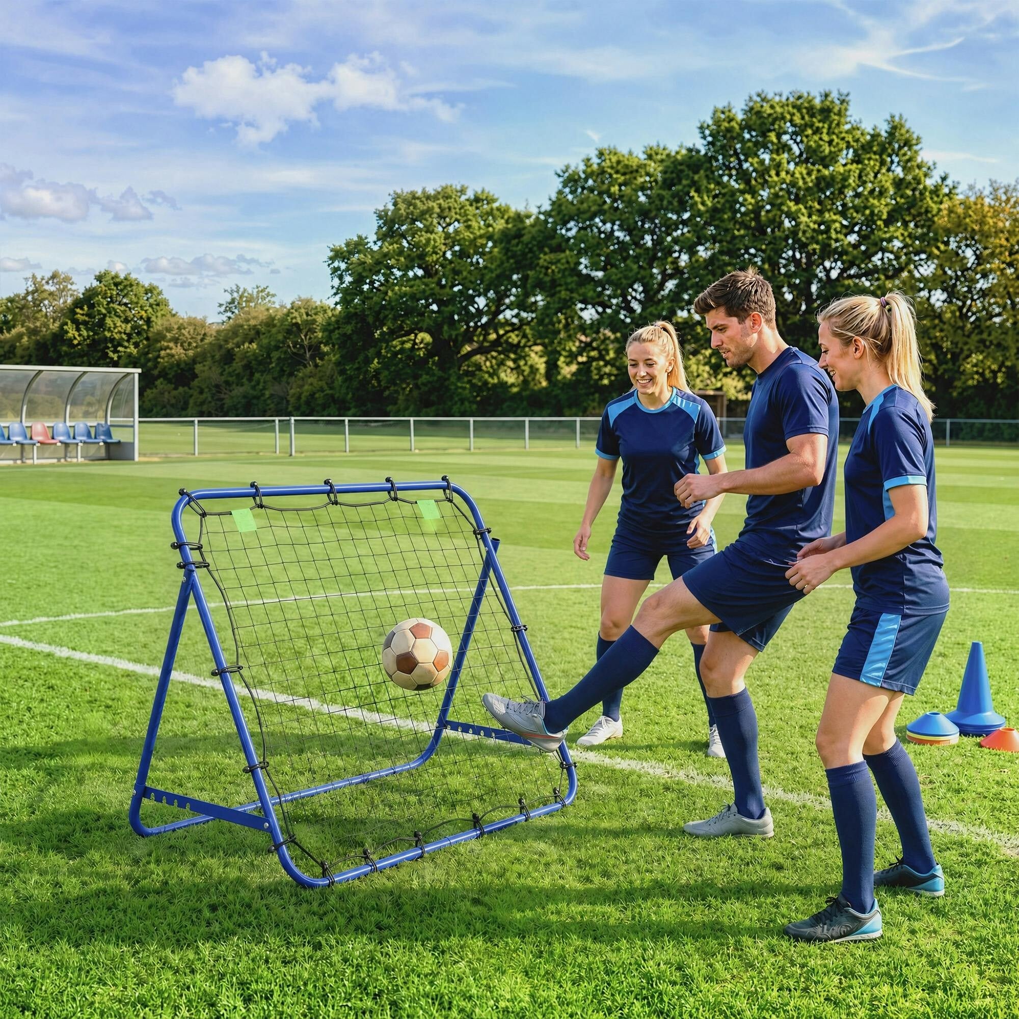 Homcom Blue Rebounder Net Adults Football Training Aid Adjustable