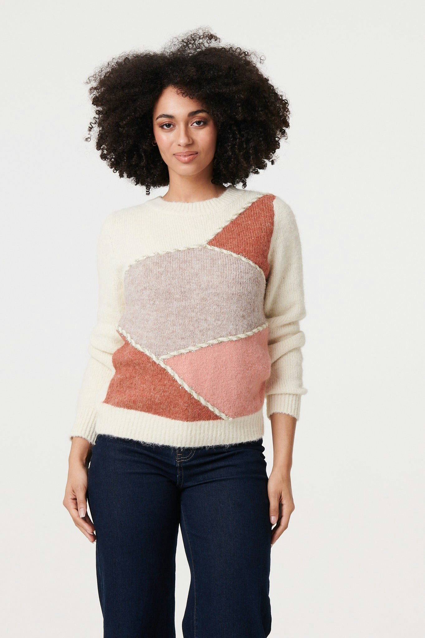 Izabel London White Asymmetric Colour Block Knitted Jumper - 12