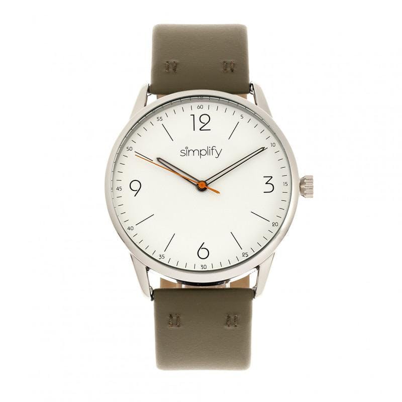 Simplify White The 6300 Leather-Band Watch - Olive