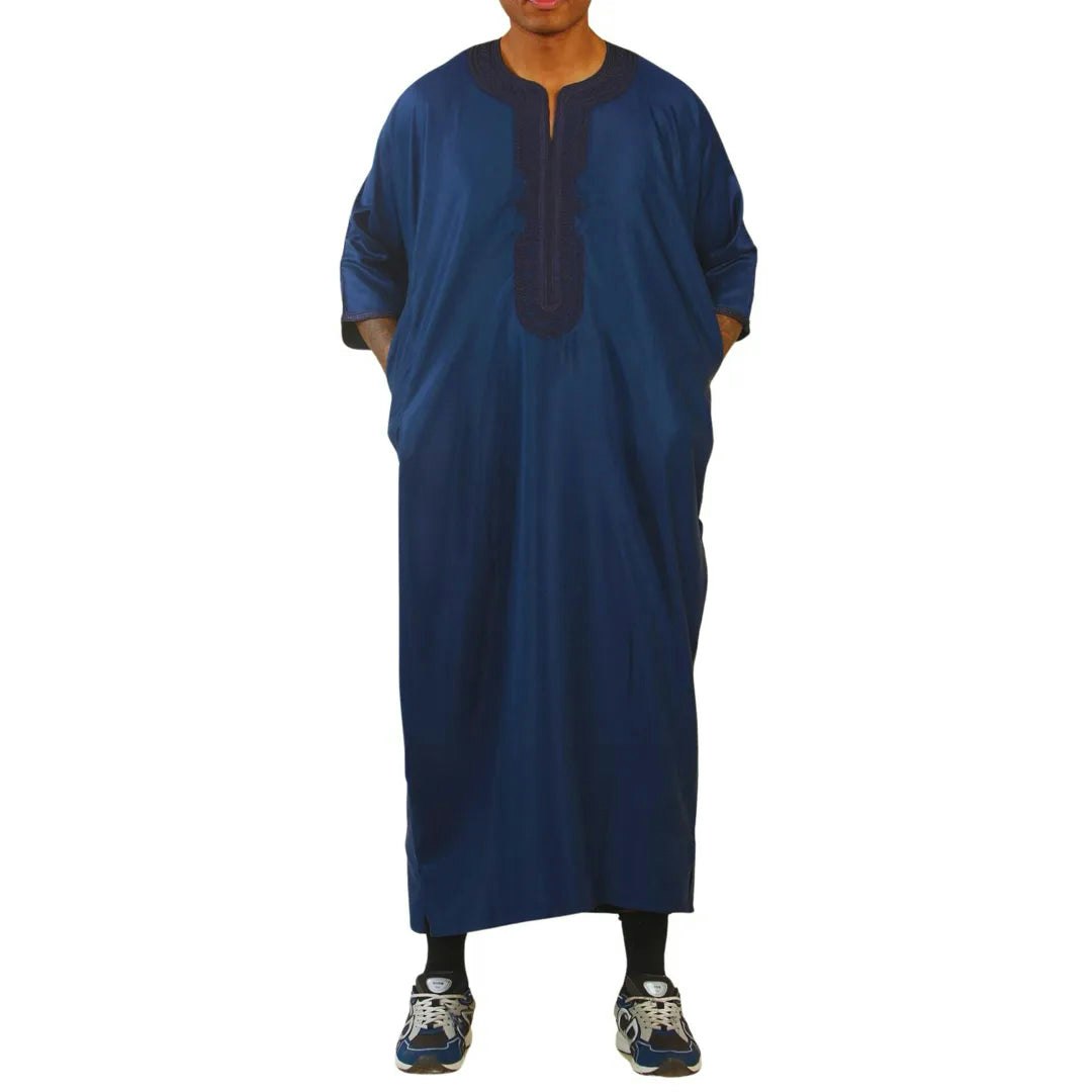Thobez Men's Gg008 - Moroccan Thobe Short Sleeve Gandoura - Navy - 56
