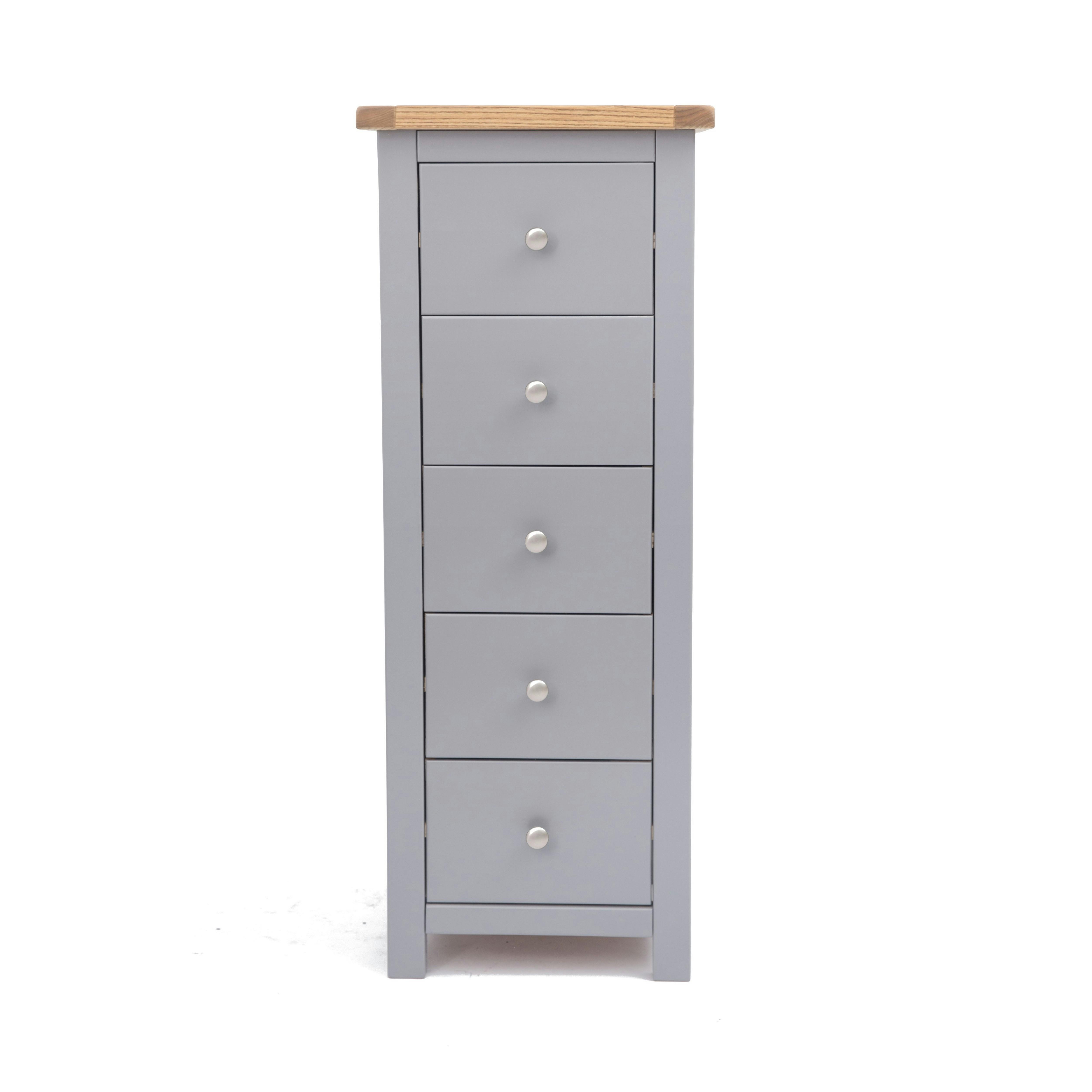Rackhams Grey Mirano 5 Drawer Narrow Chest Of Drawers Chrome Knob