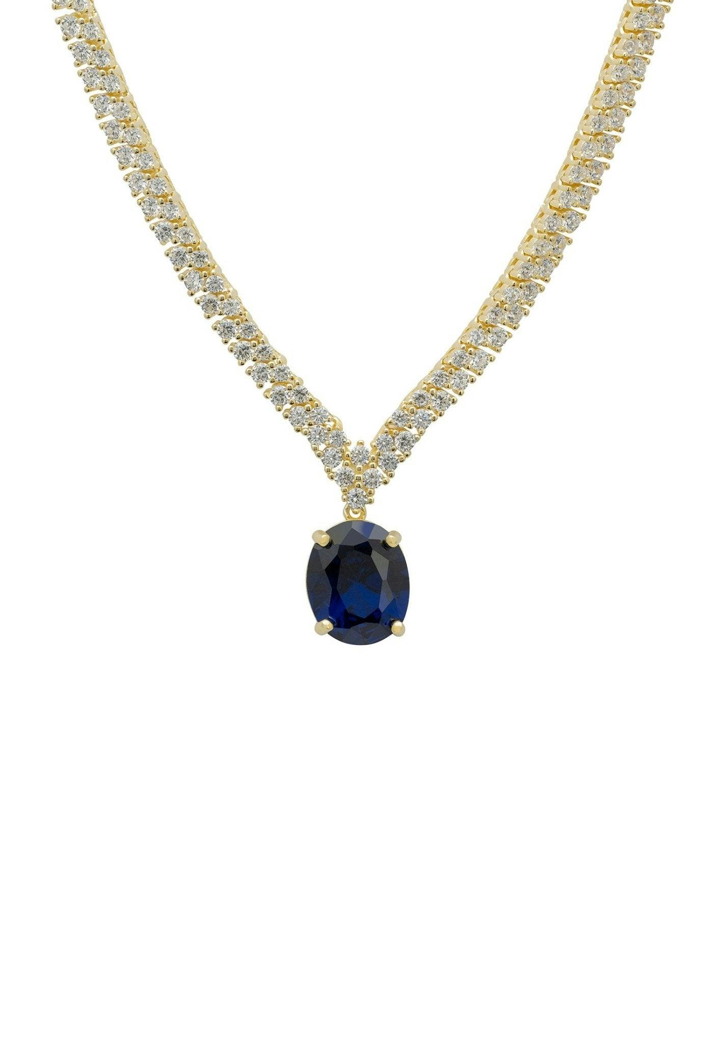 Latelita Gold Garbo Oval Gemstone Tennis Necklace Sapphire