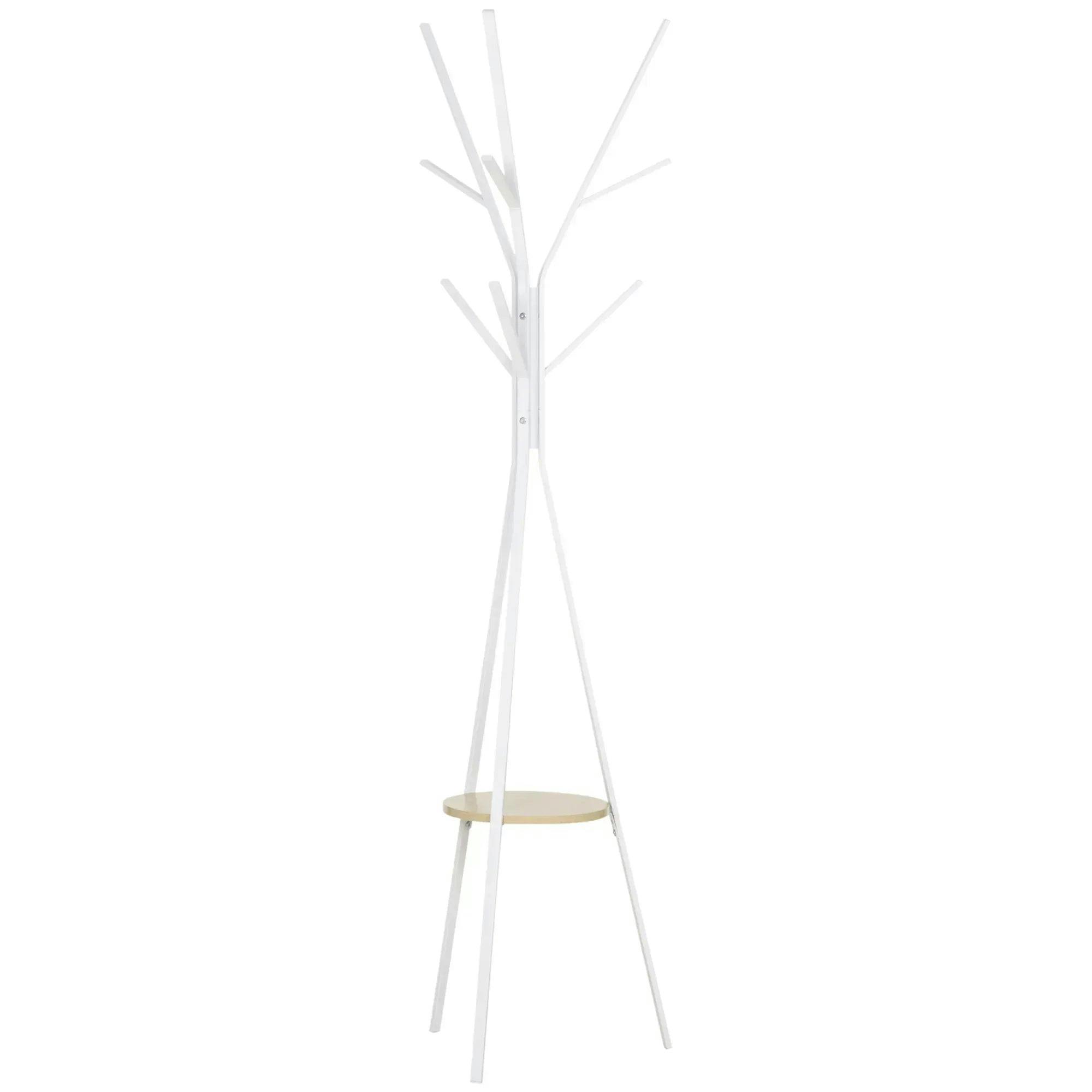 Bobobiy White Freestanding Metal Coat Rack Stand 9 Hooks Clothes Tree With 1 Shelf Hat Display Hall Tree Hanger Bag Umbrella Hanging Organiser