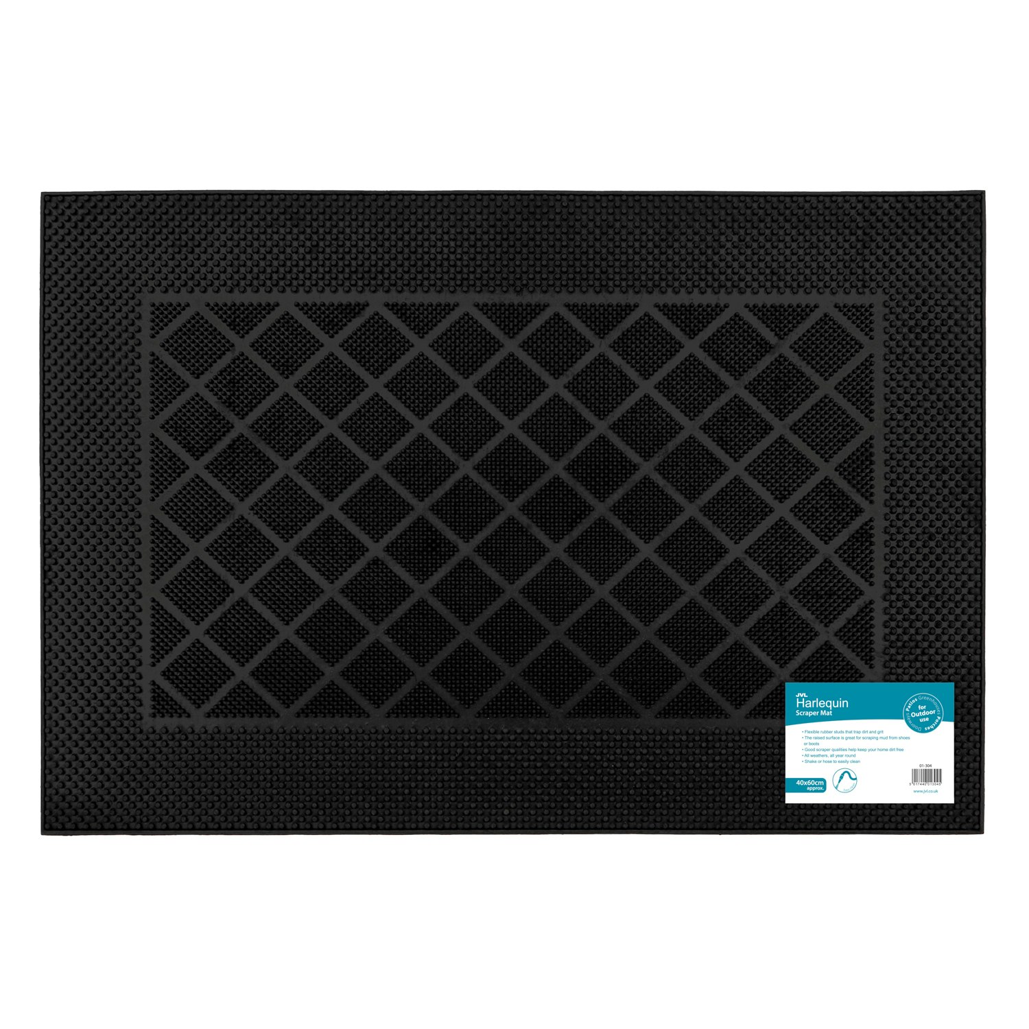 Rackhams Black Harlequin Scraper Rubber Pin Doormat, 40X60cm,