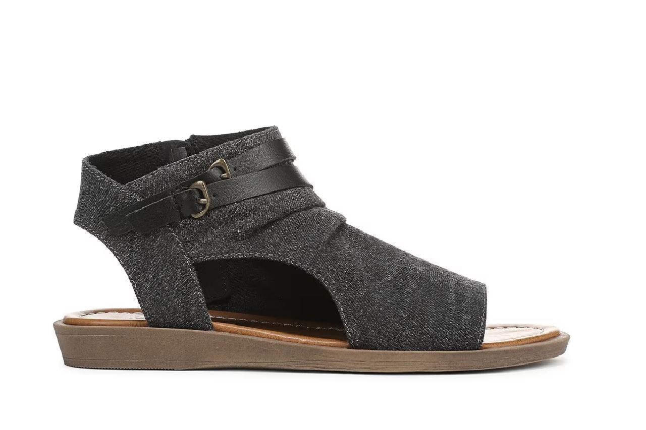 Blowfish Malibu Women's Charcoal Strappy Low Wedge Sandals - Denver - Charcoal - Uk 4 | Eu 36.5 | Us 6.5