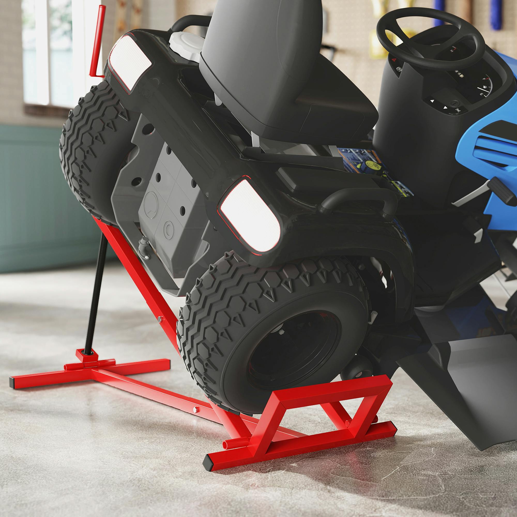 Homcom Foldable Ride On Lawn Mower Lift, 400 Kg Telescopic Maintenance Jack