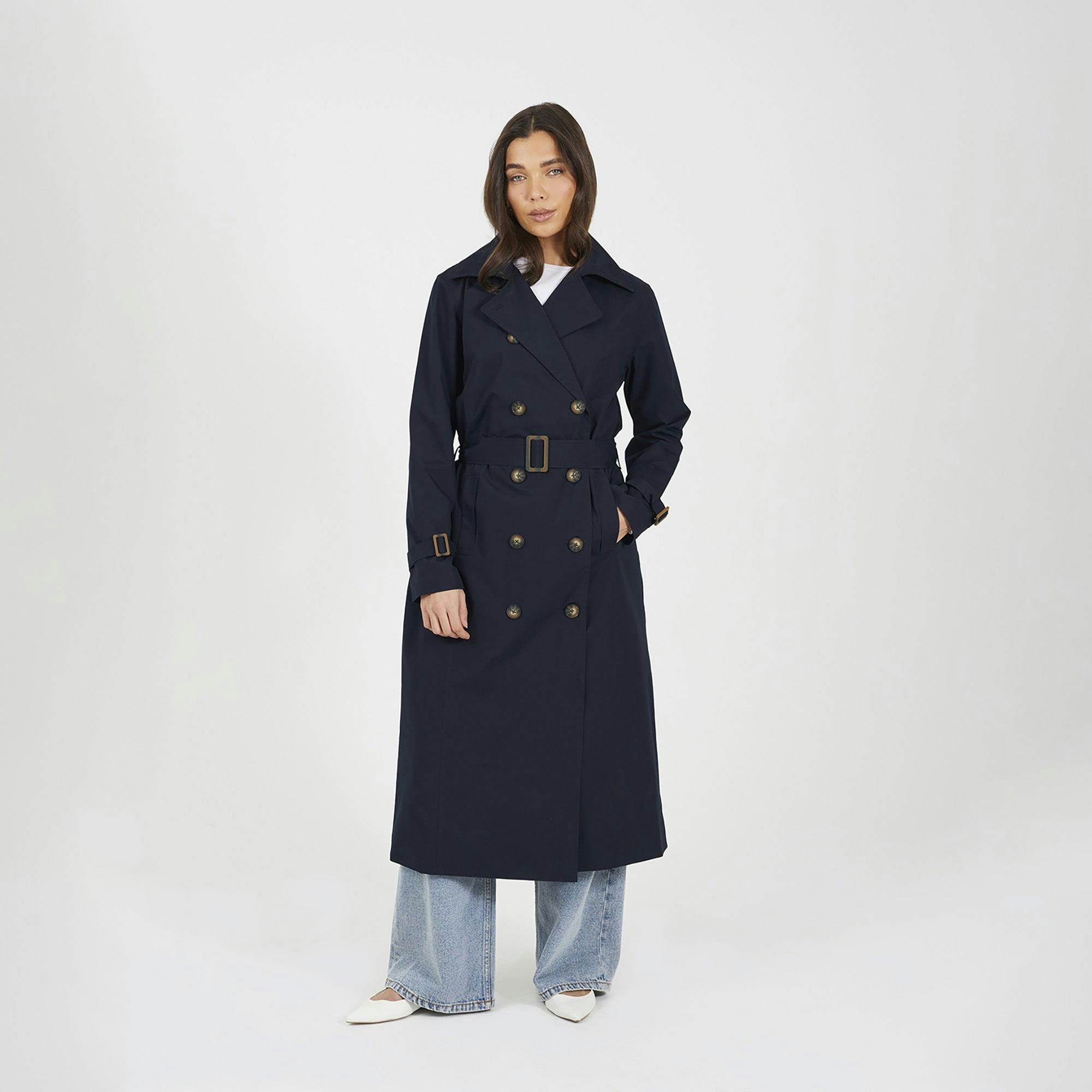 Brave Soul Double-Breasted Longline Trench Coat - Navy - Navy - 12