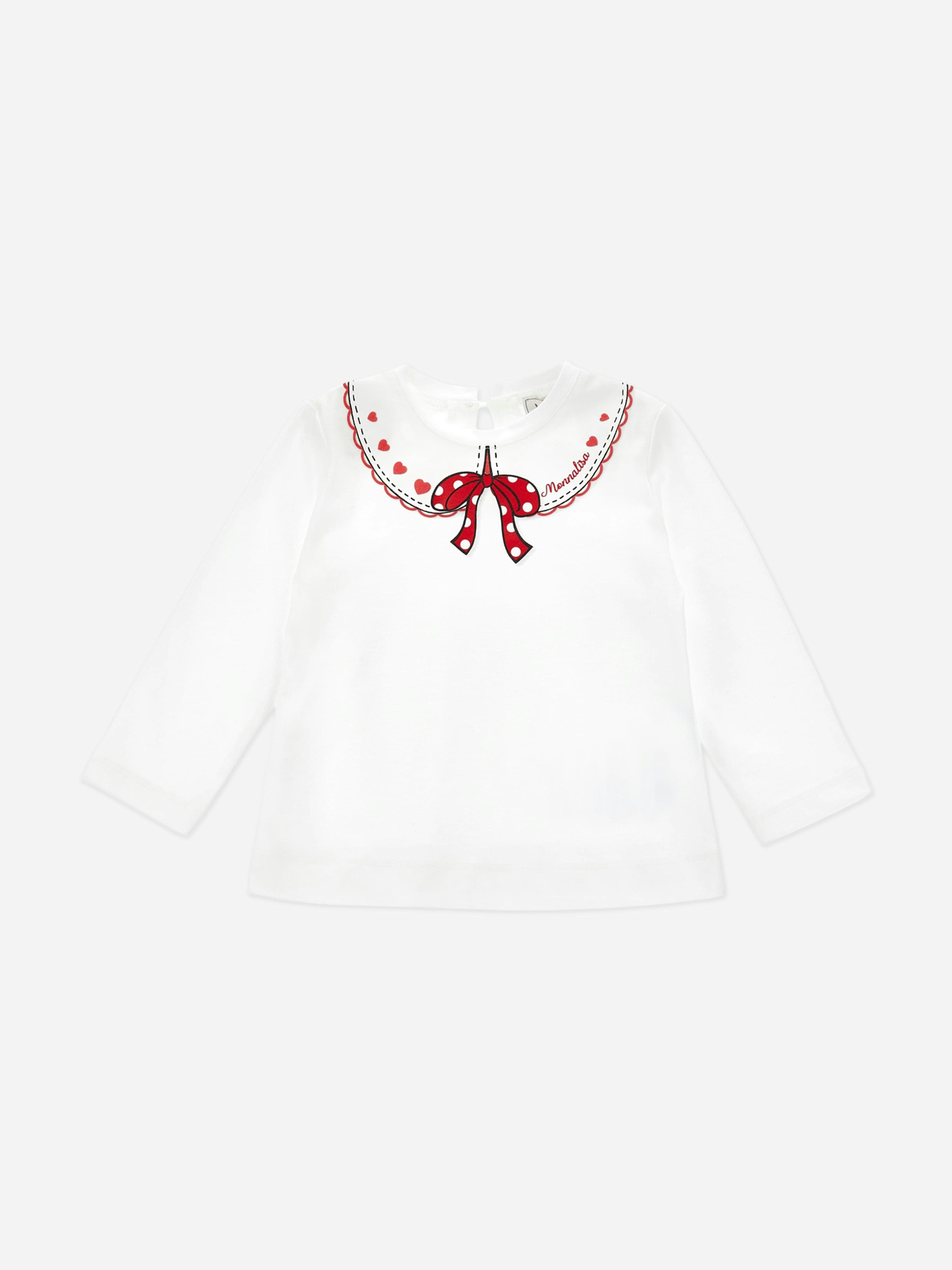 Monnalisa Women's White Baby Girls Bow Collar Jersey Top In - 18 Mths