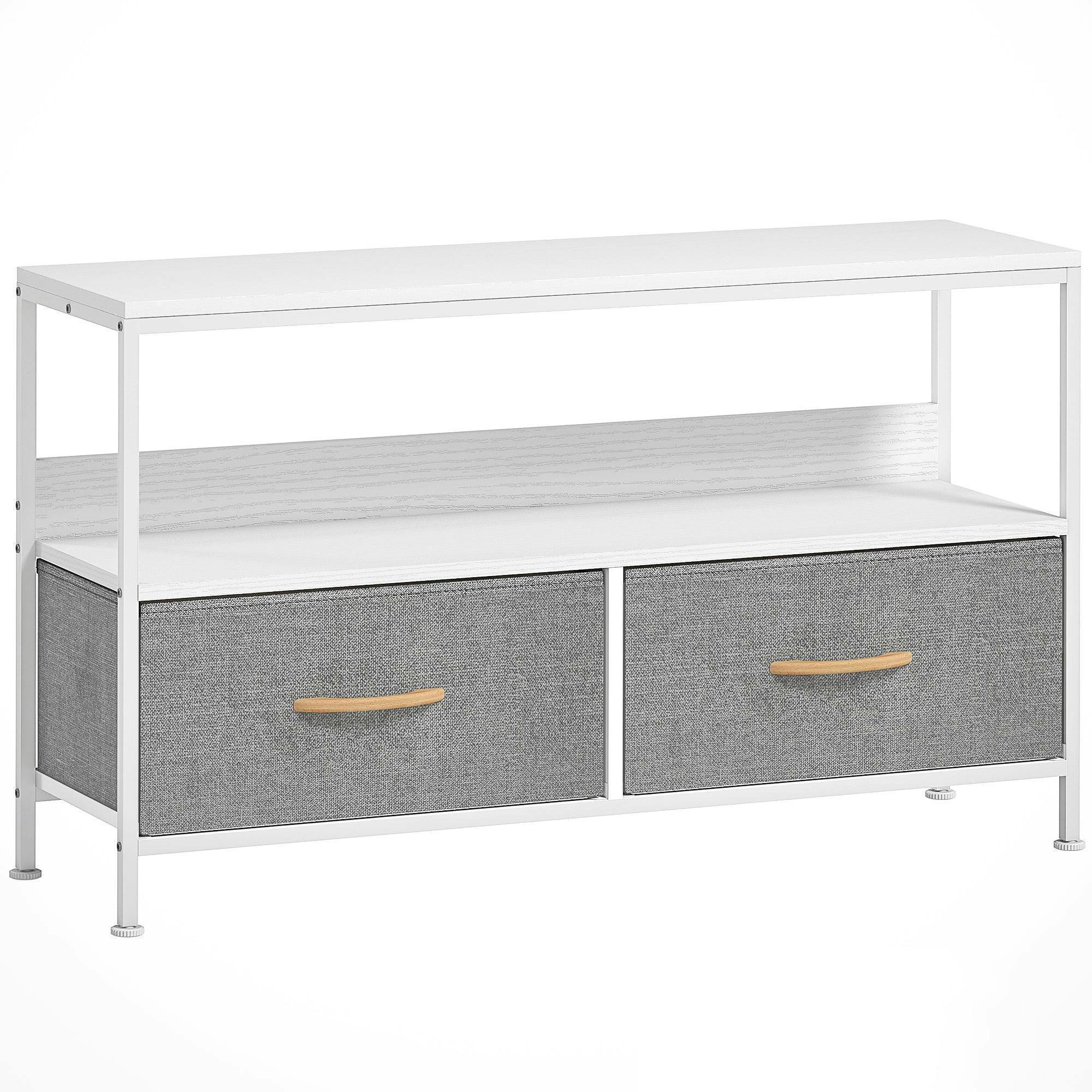 Rackhams Black/White Tv Cabinet, Tv Console Unit With 2 Foldable Linen Drawers - Image 2
