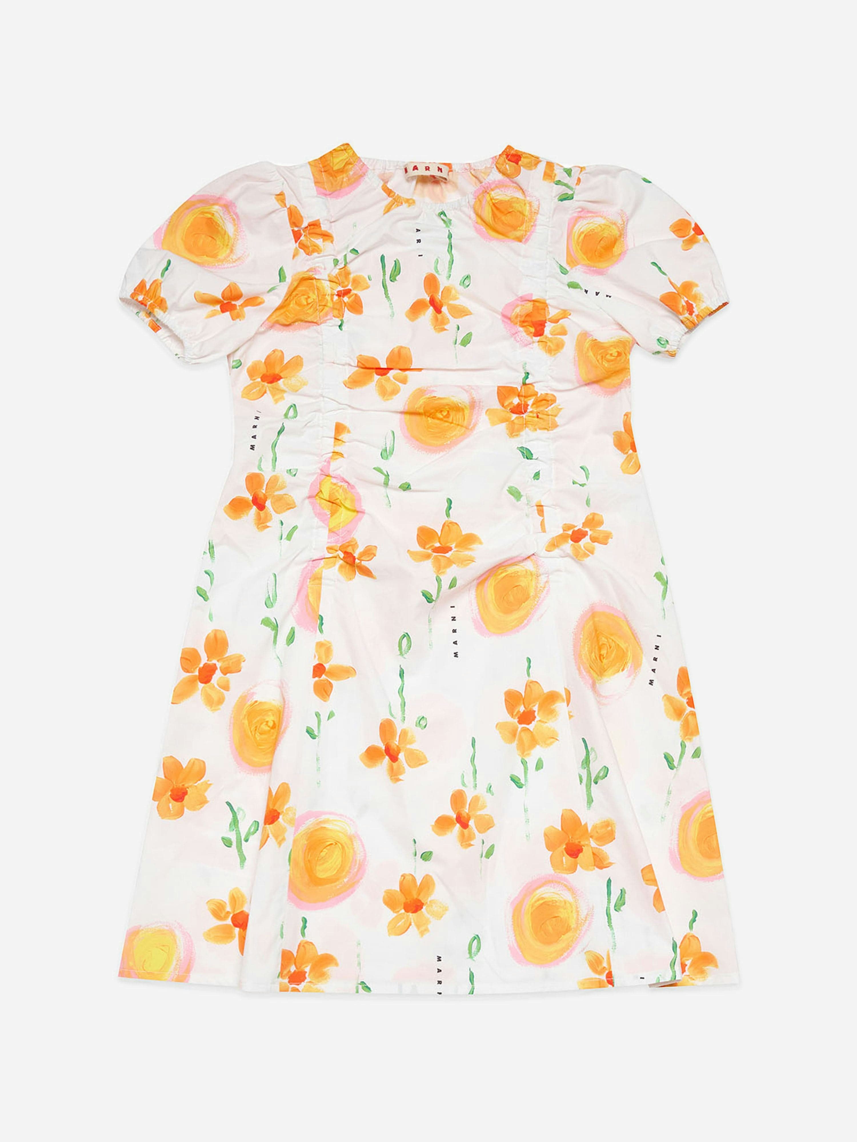 Marni Kids Girls White Marni Flower Print Poplin Dress In - 12 Yrs