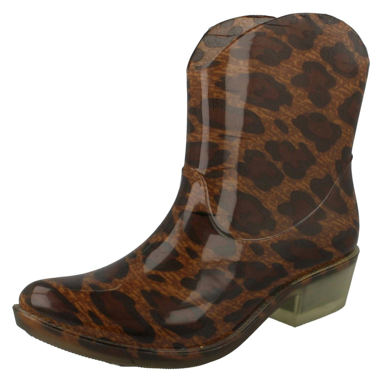 Spot On Women's Cowgirl Ankle Wellington Boots - Tan Leopard - Uk 4