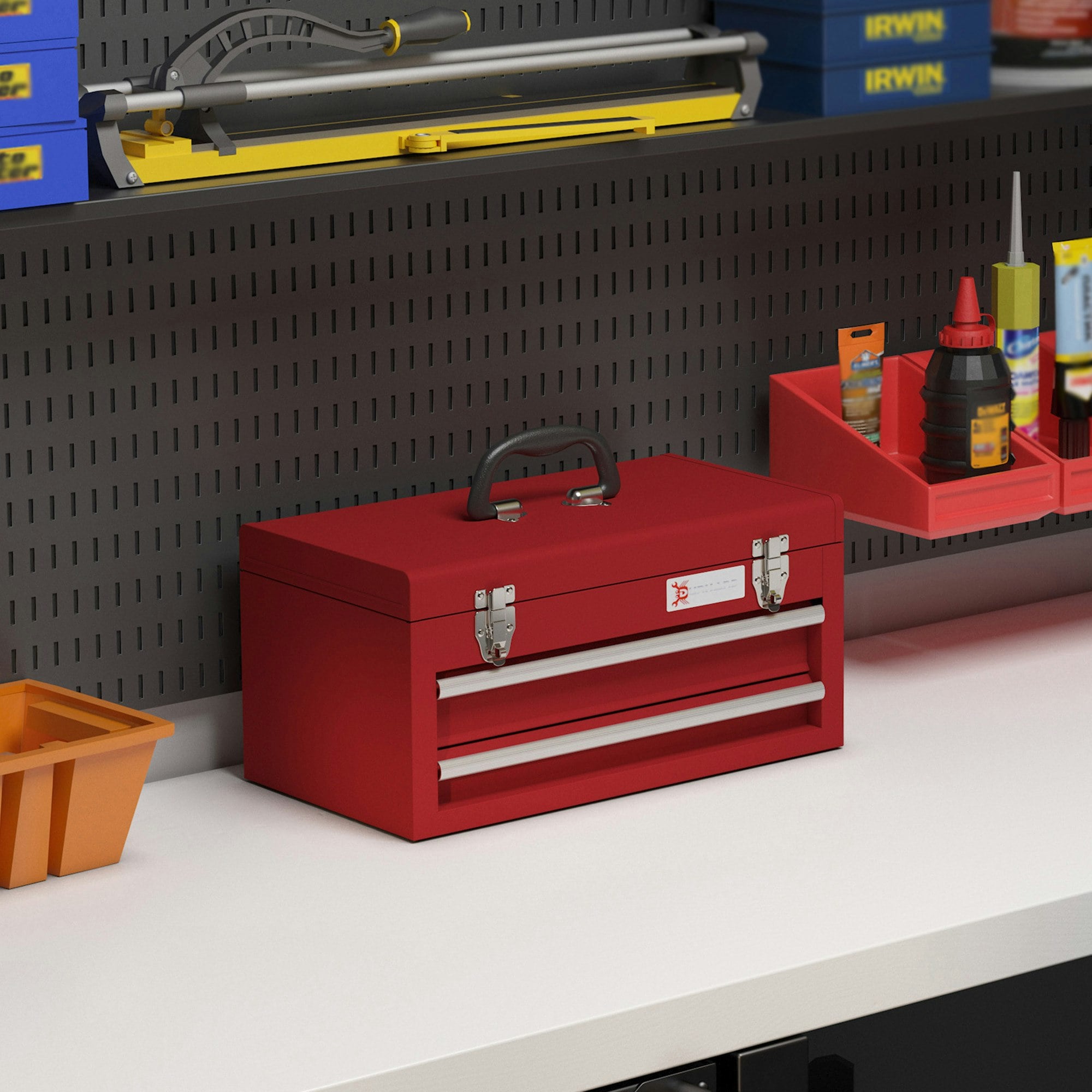 Durhand Lockable 2 Drawer Tool Chest With Ball Bearing Slide Drawers Red - Image 5