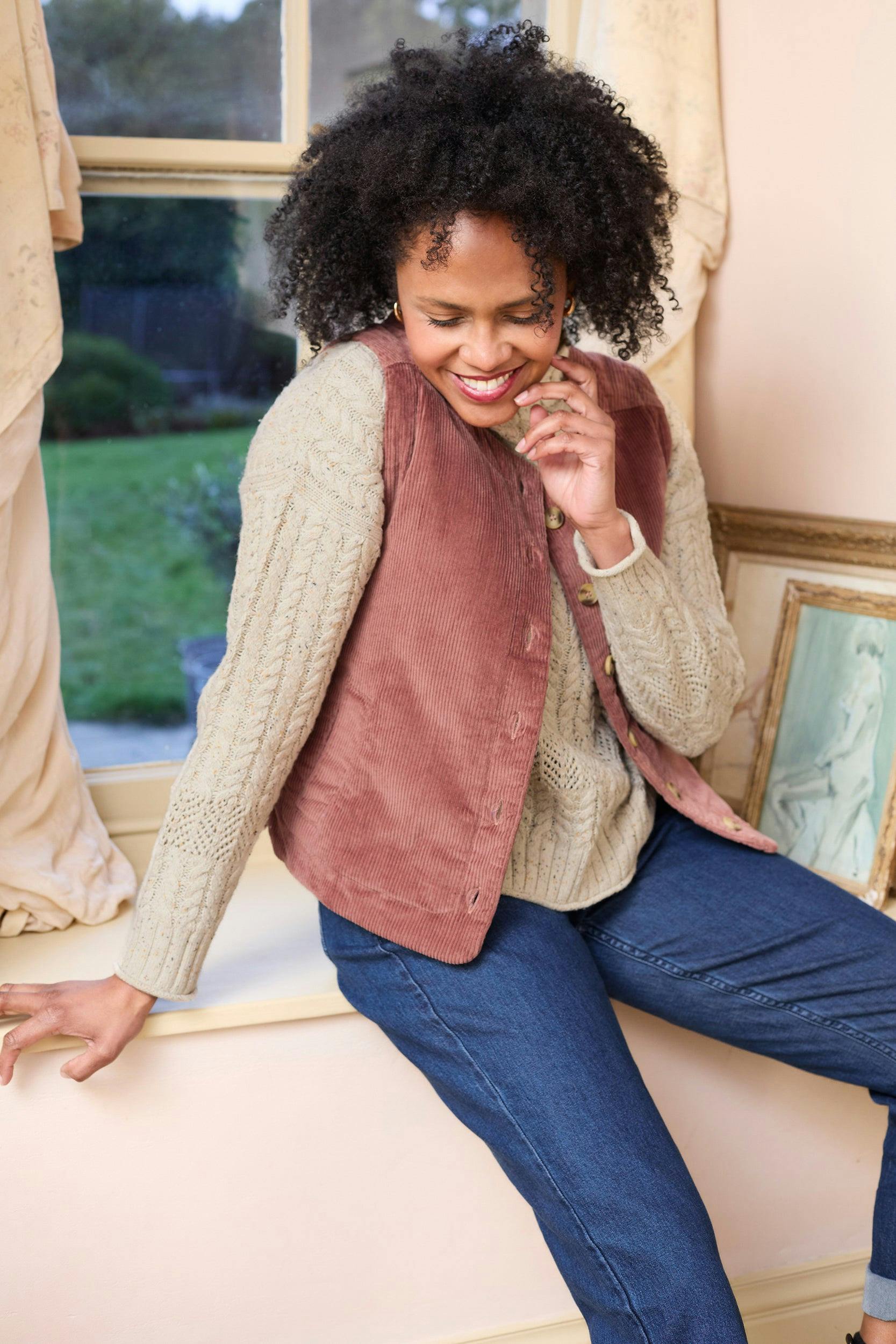 Lily & Me Dusk Stretch Cotton Jumbo Cord Gilet Antique Rose - 08 - Antique Rose