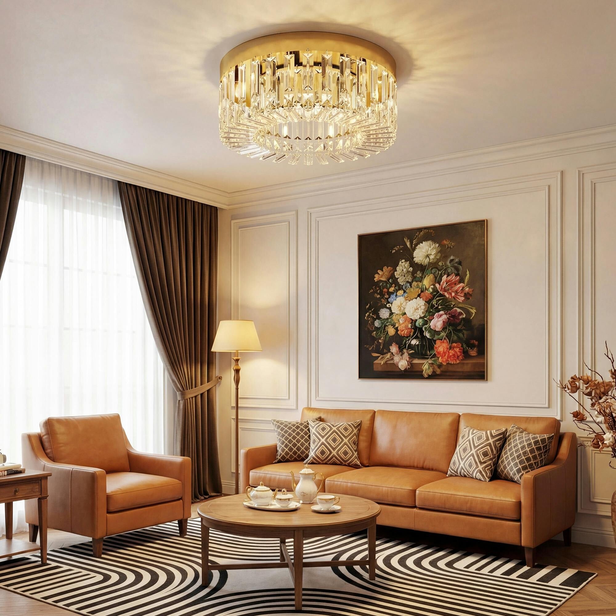 HOMCOM Crystal Ceiling Light Extra Medium Gold Tone - Image 3