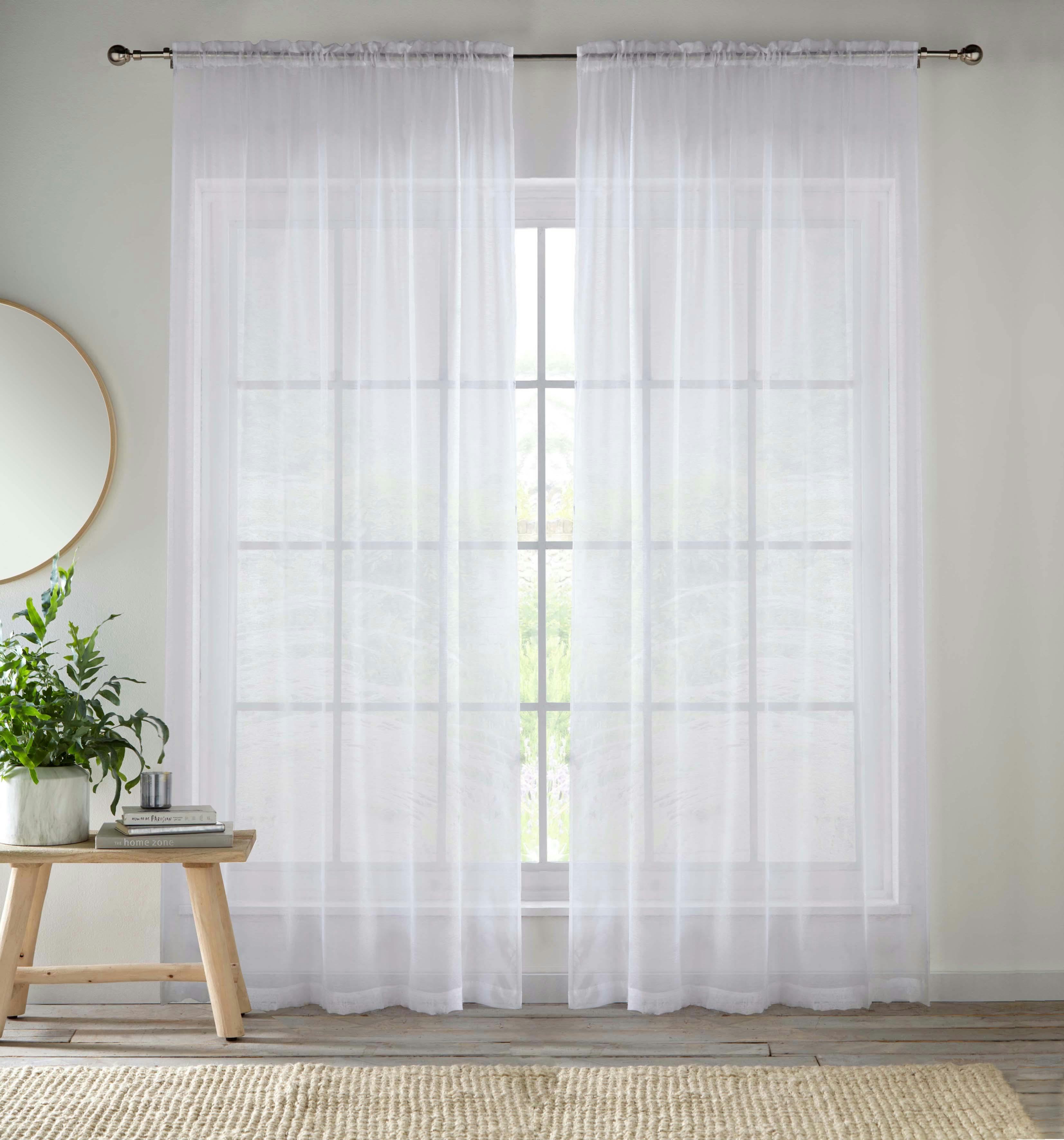 Rackhams White Plain Sheer Voile Panel Curtains Panel - Pair With Rod Pocket Header - 57" (145Cm) Width X 72" (183Cm) Drop