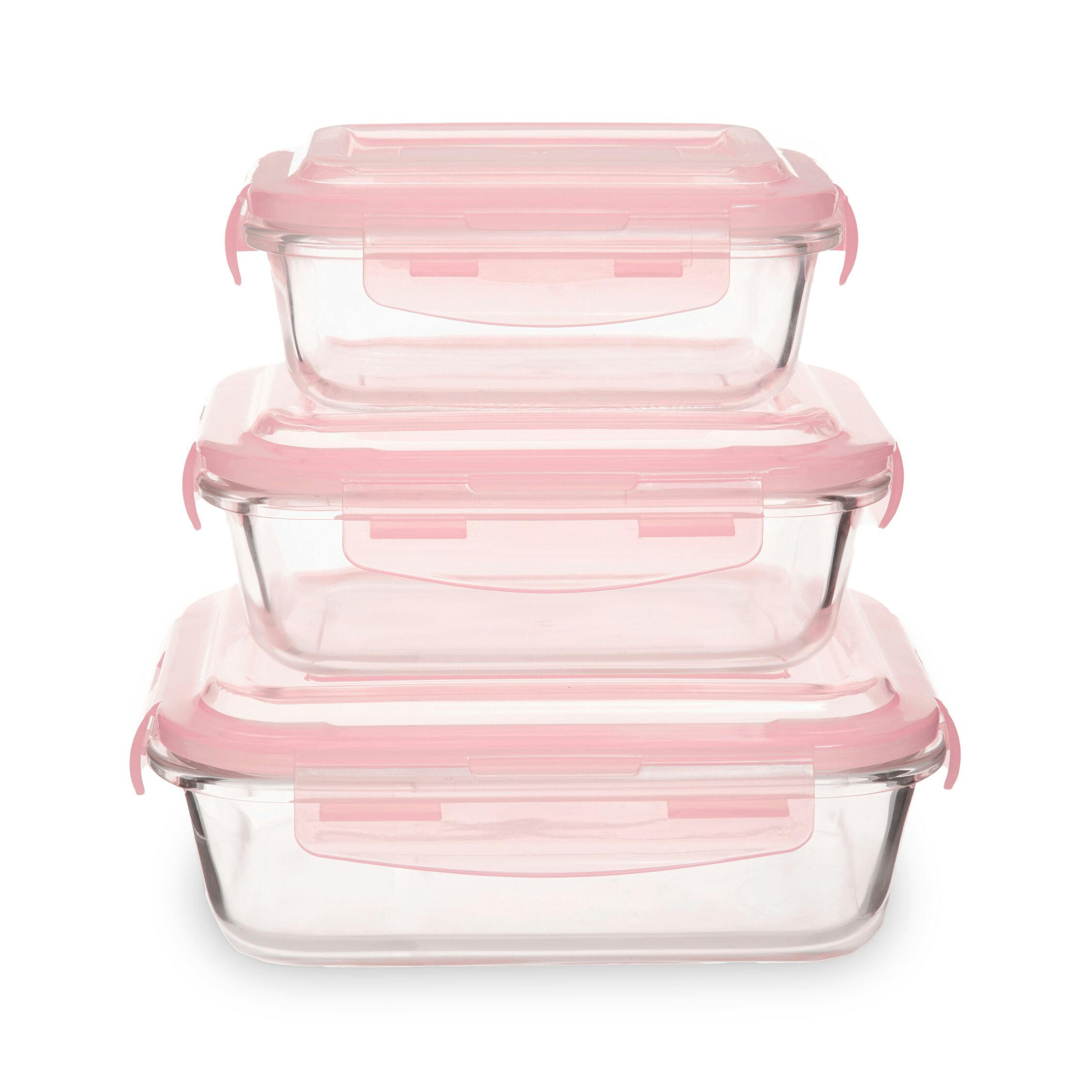 Premier Housewares Freska Set Of 3 Rectangular Glass Containers With Pink Lids - Image 3