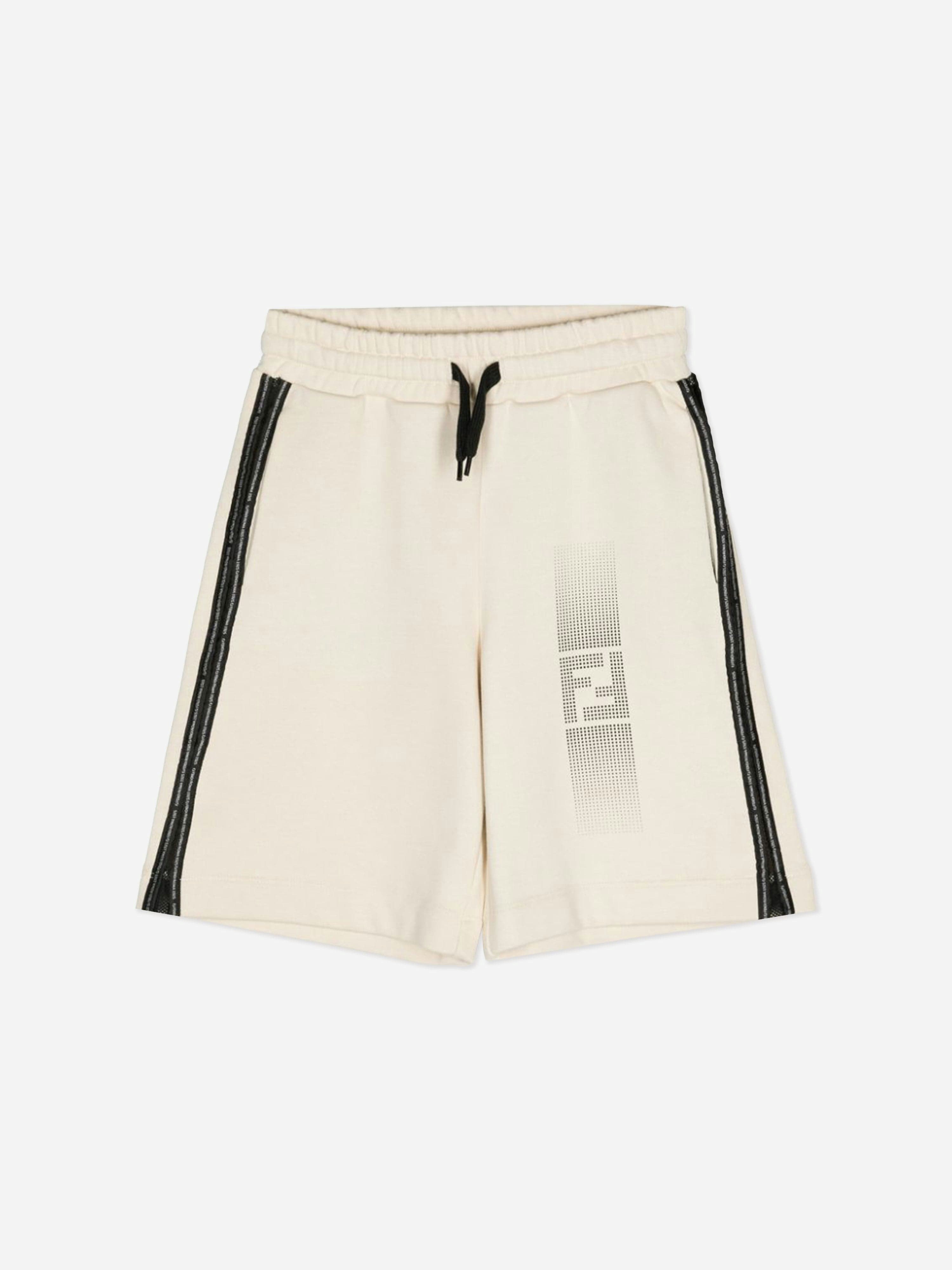 Fendi Kids Boys Beige Fendi Logo Bermuda Shorts In - 12 Yrs