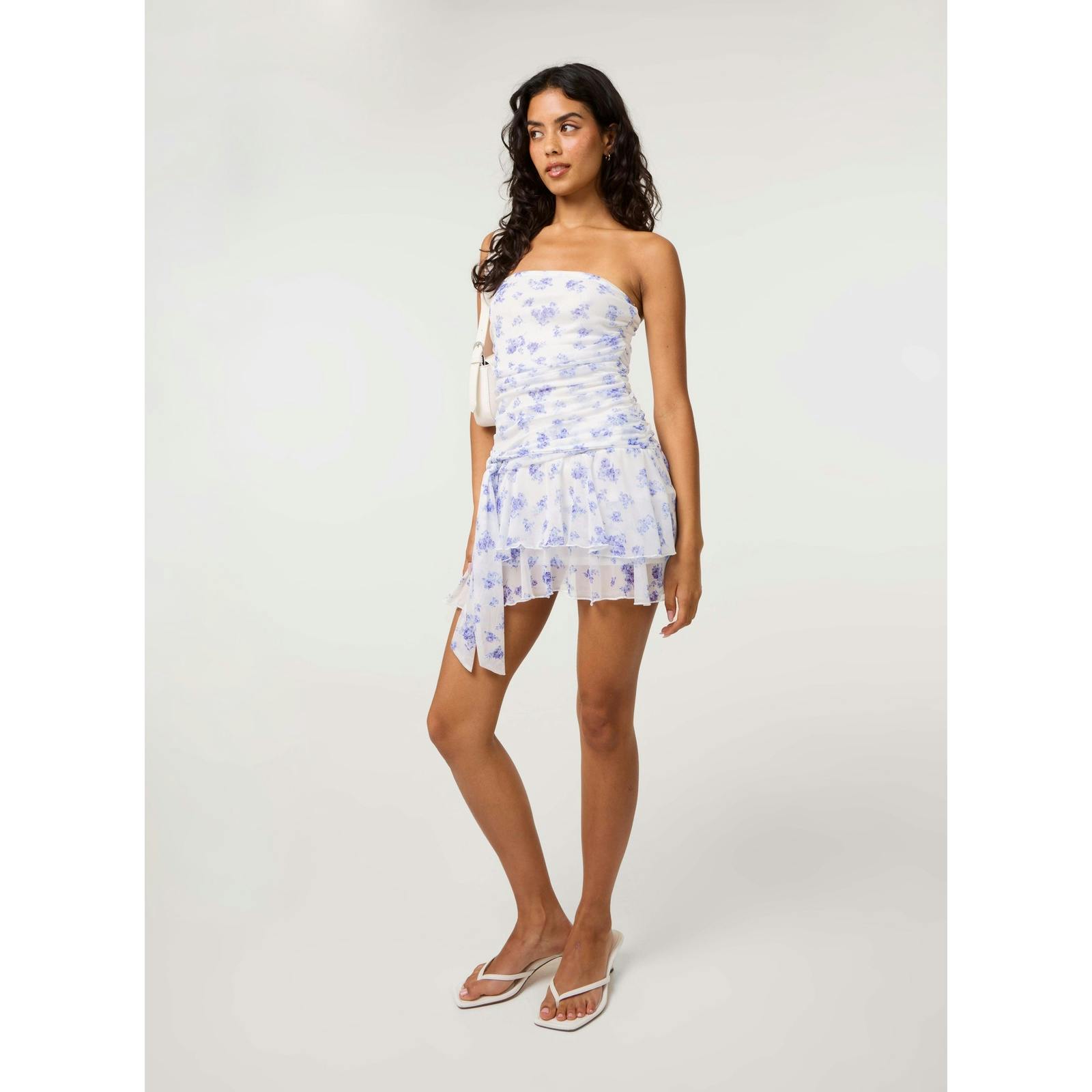 Pink Vanilla Pink/Blue Vanilla Bandeau Mesh Ditsy Tie Front Mini Dress - M