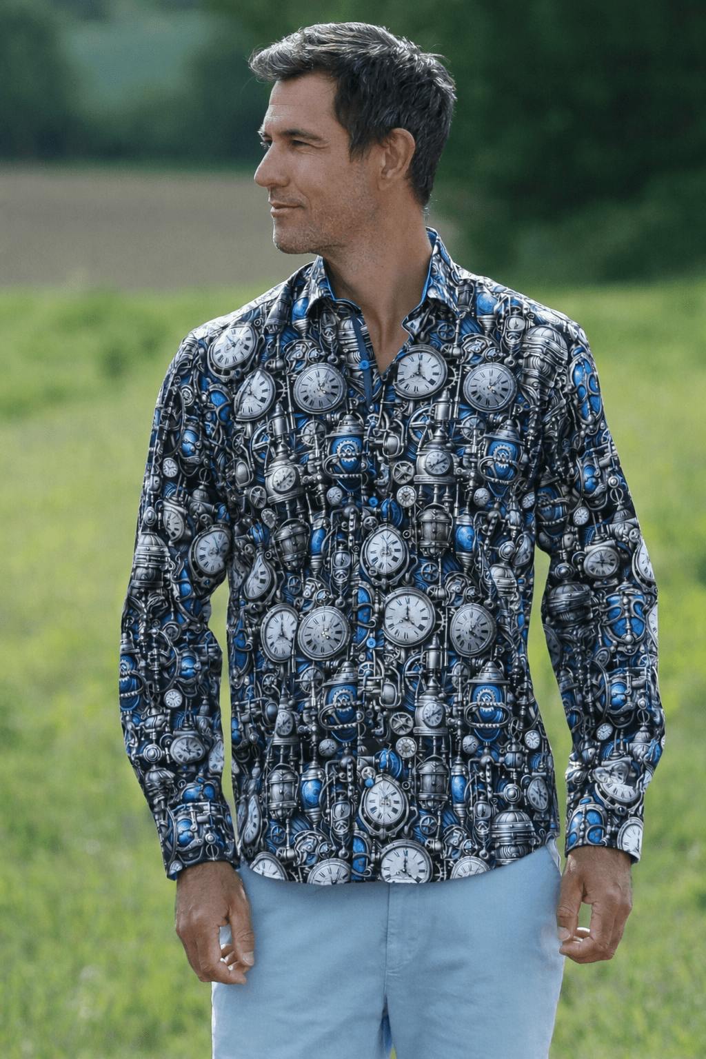 Claudio Lugli Silver Clockwork Core Print Shirt - 3XL