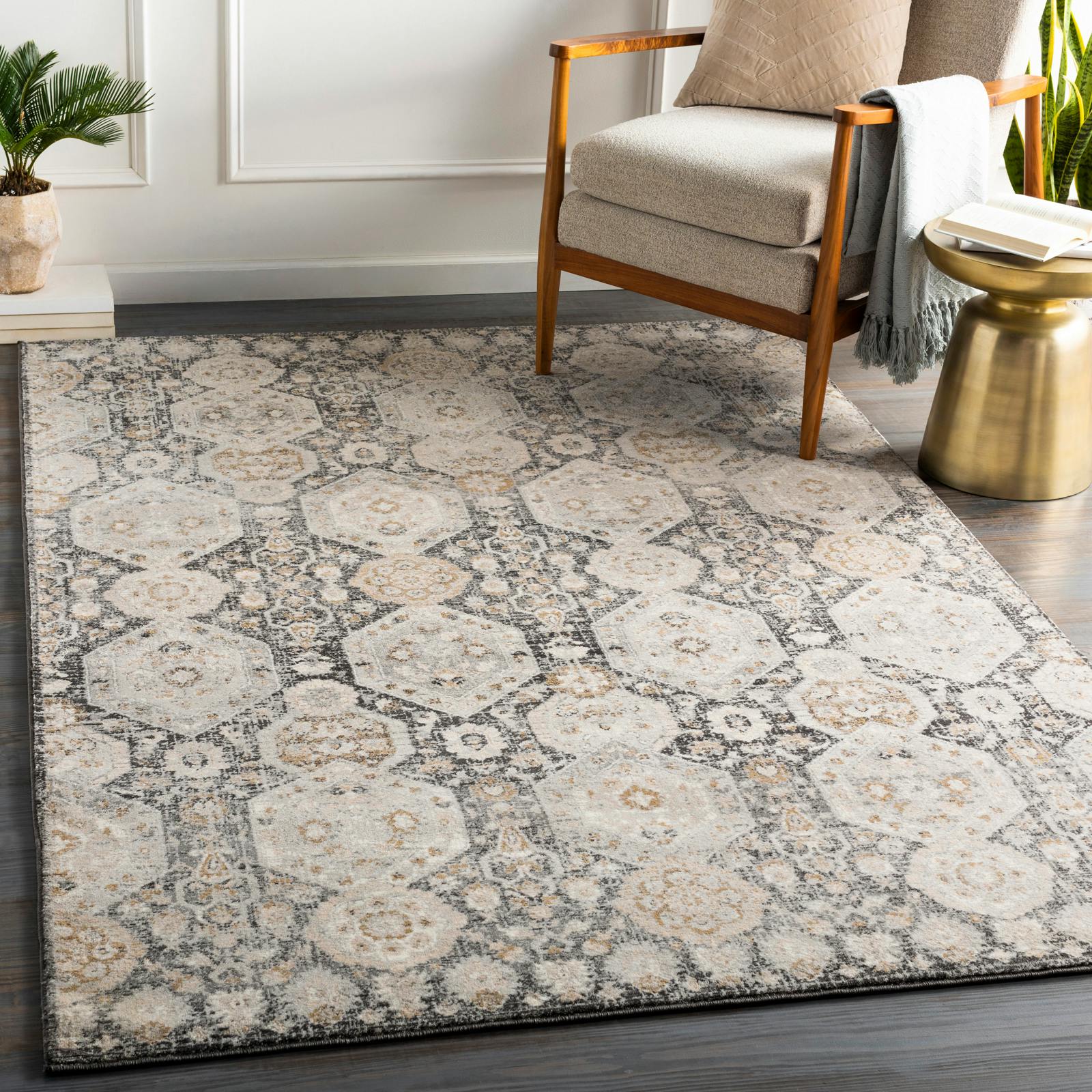 Livabliss Indigo/Black/Grey -Vintage Beige Traditional Boho Rug - 160 X 220 Cm