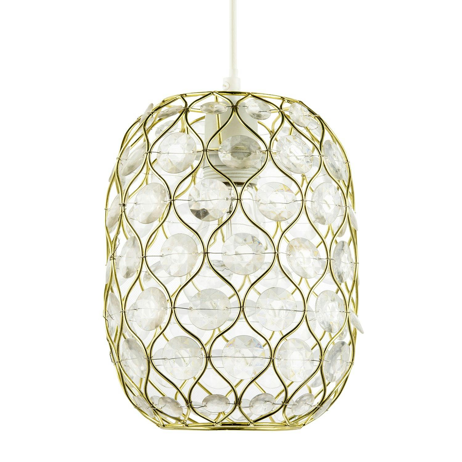 Happy Homewares Gold Glamorous Plated Pendant Shade With Clear Faceted Acrylic Discs