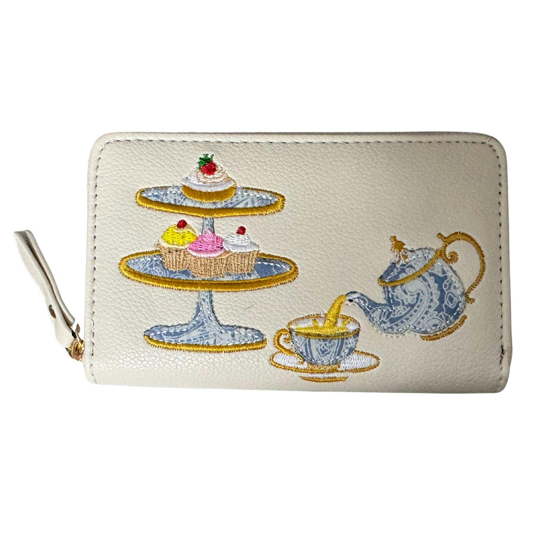 Fores Collection Cream Afternoon Tea Embroidered Zip Around Purse