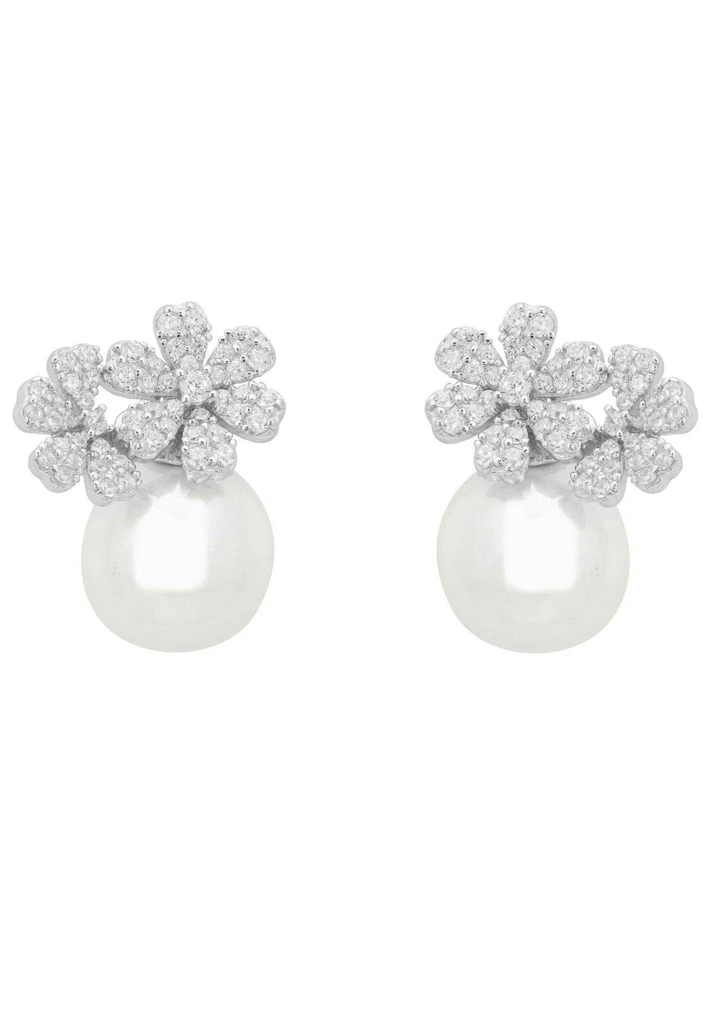 Latelita Silver Bouquet And Pearl Stud Earrings
