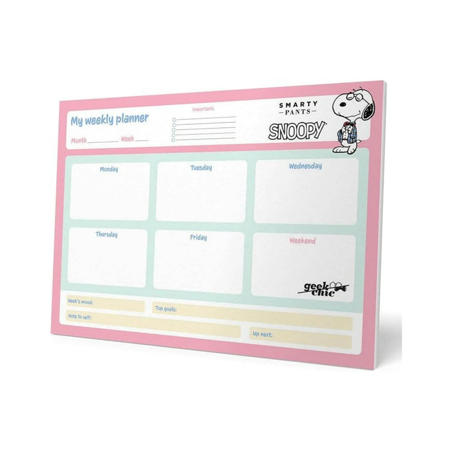 Rackhams Pink Snoopy A3 Weekly Planner Notepad - Notepad Planner - A3