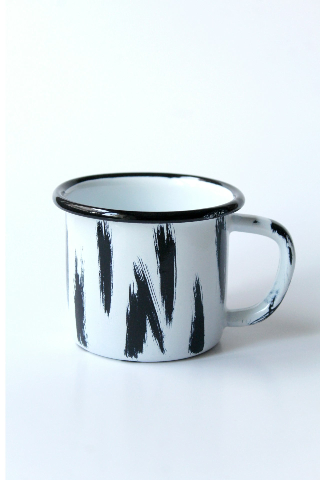 Rackhams White/Black Stripe Collection Enamel Mug