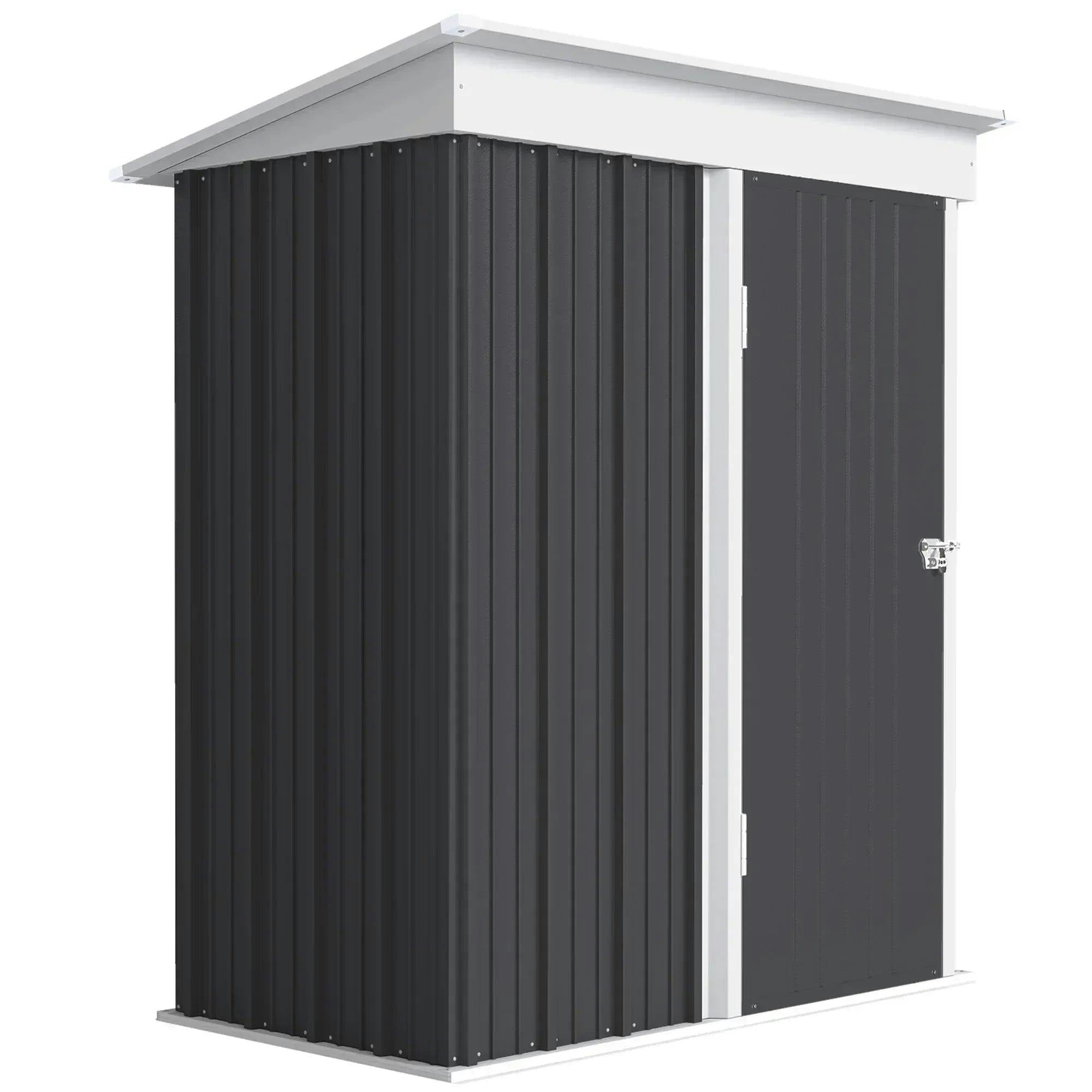 Outsunny Steel Garden Shed, Small Lean-To Shed For Bike, 5X3 Ft, Dark Grey - Image 6
