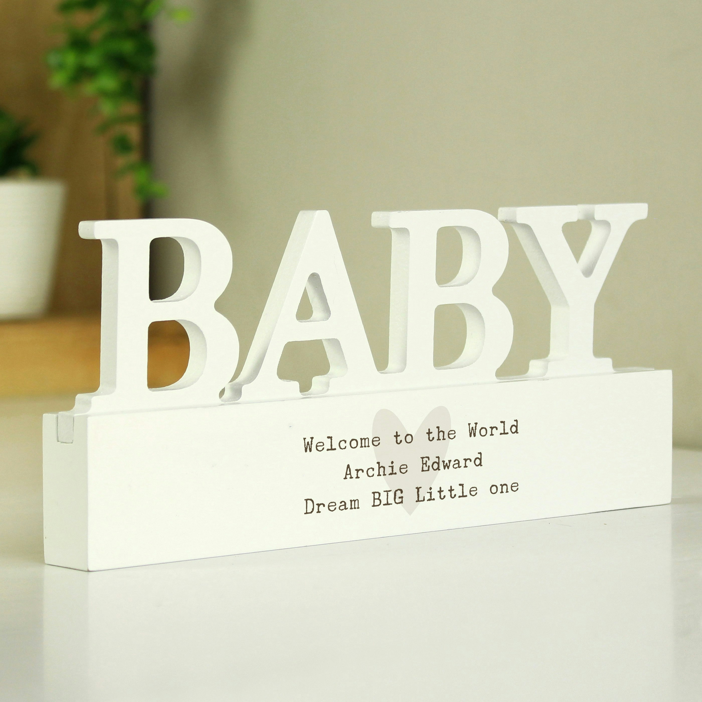 Rackhams Personalised Free Text Heart Wooden Baby Ornament