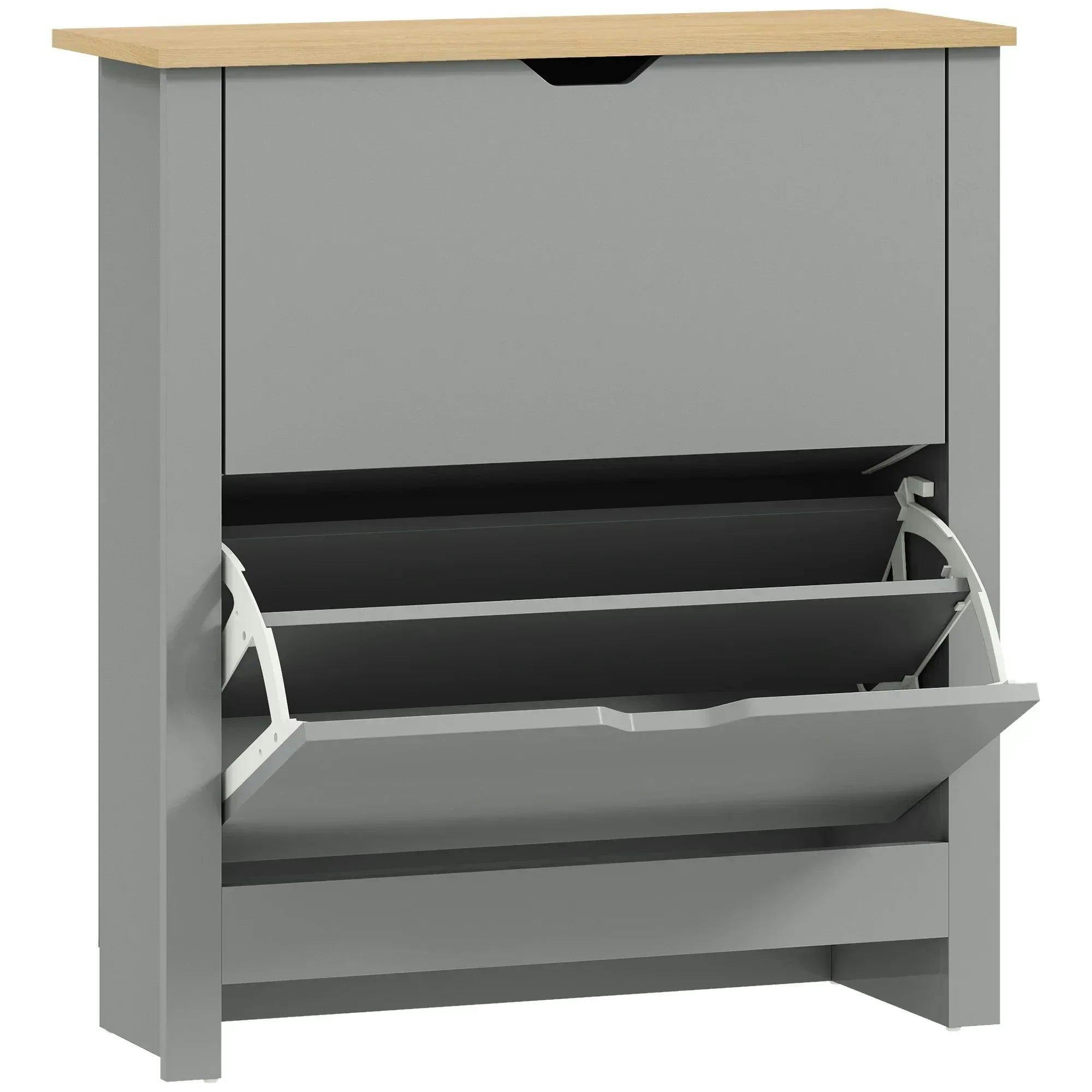 Rackhams Light/Grey Slim Shoe Cabinet, Narrow Shoe Cupboard With 2 Flip Drawers, Adjustable Shelves For 12 Pairs Of Shoes, - Image 7