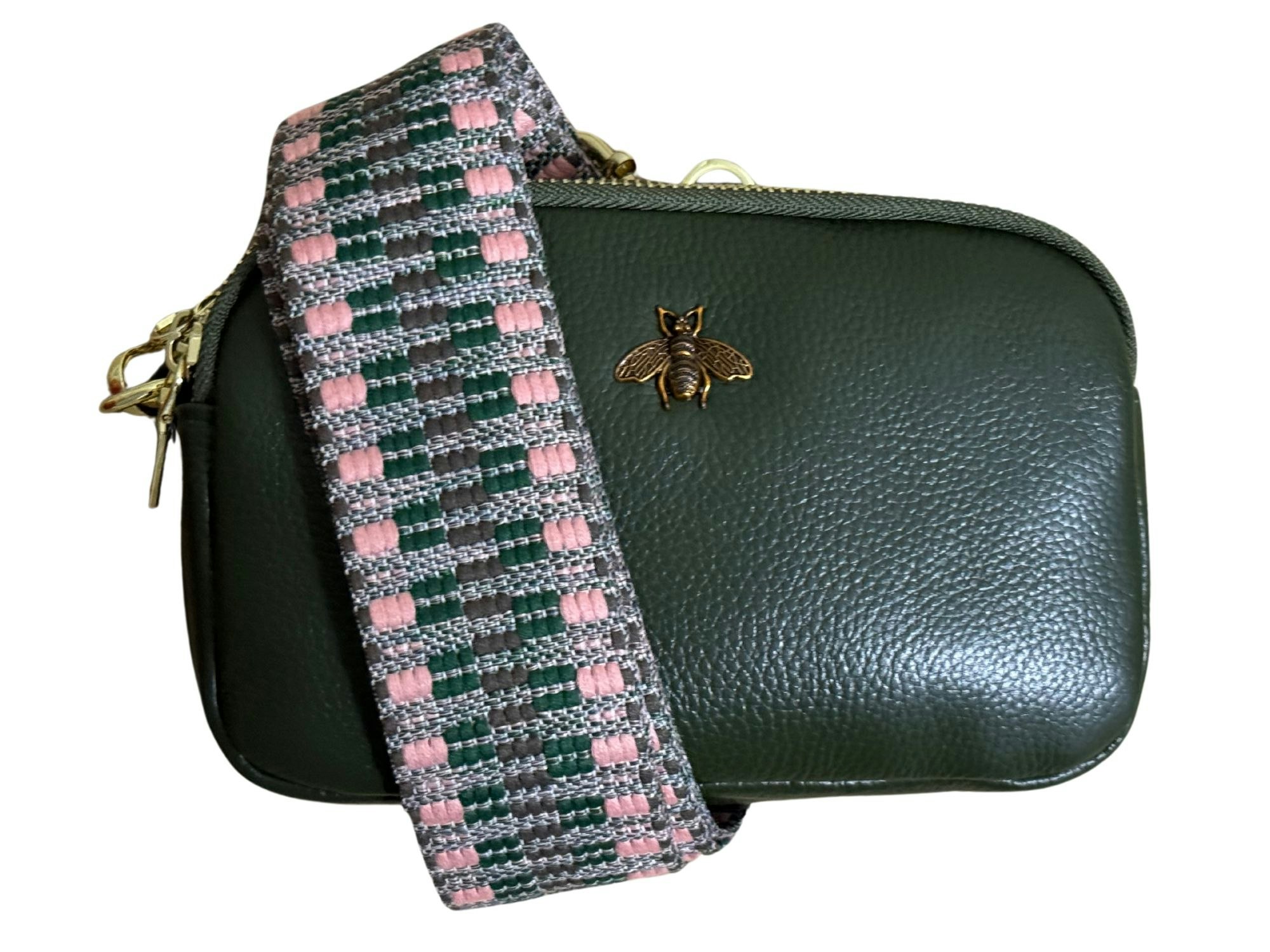 Love Emvy Genuine Leather Mini Bee Crossbody Bag - Olive