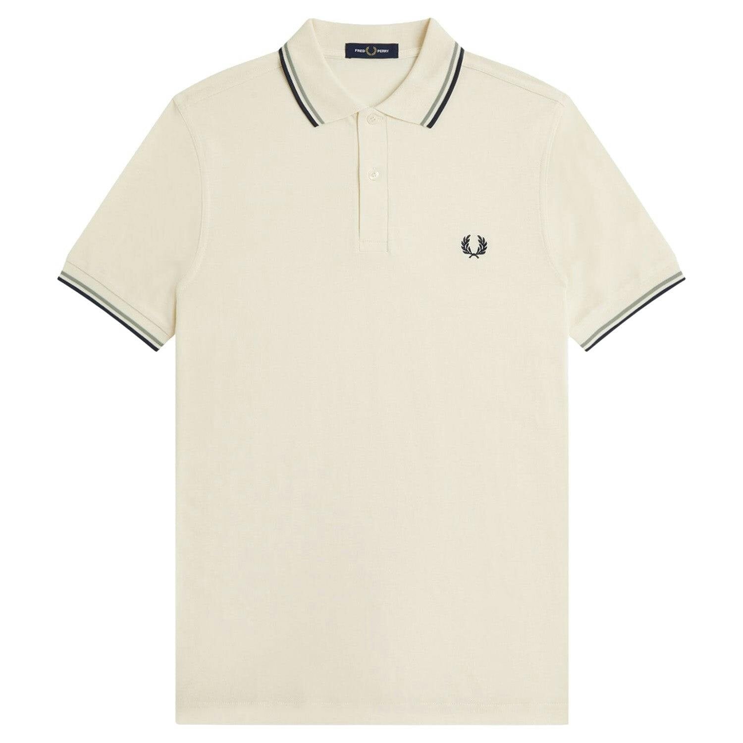 Fred Perry Dark Twin Tipped Polo Shirt - Ecru/Seagrass/ Airforce - XX-Large