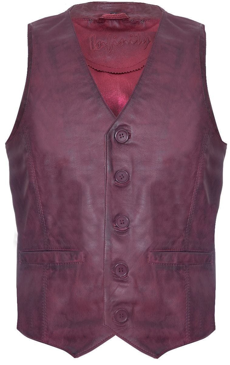 Infinity Leather Men's Burgundy Leather Waistcoat Formal Traditional Gilet Vest - Uk 3XL | Eu 56 | Us 46