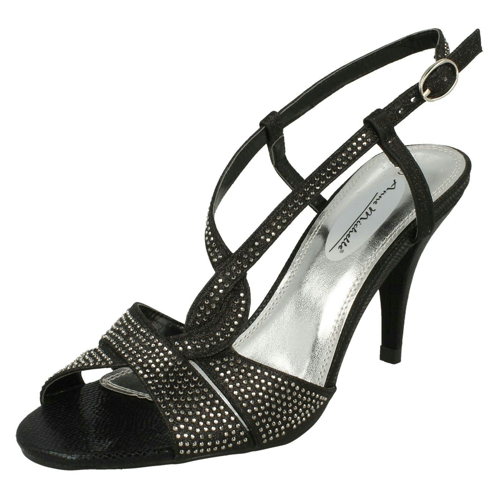 Anne Michelle Women's Black Diamante Strappy Heeled Sandals Dazzle - Uk 7