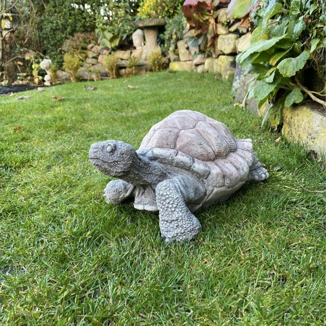 Rackhams Red/Brown Medium Stone Cast Tortoise Garden Ornament