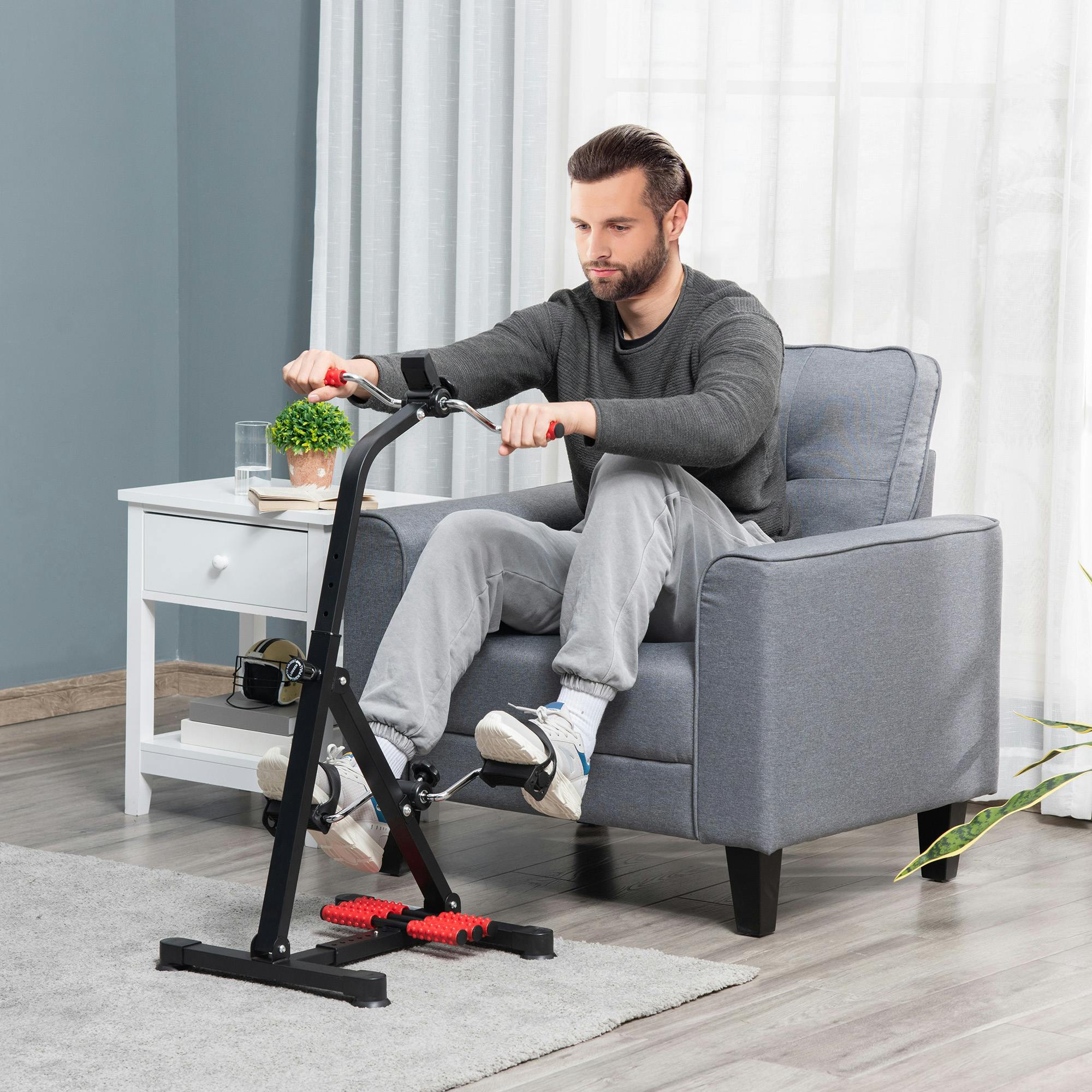 Homcom Unisex Jet Black Pedal Rehabilitation Exercise Bike For Seniors & Elderly Black&Red In - Image 2
