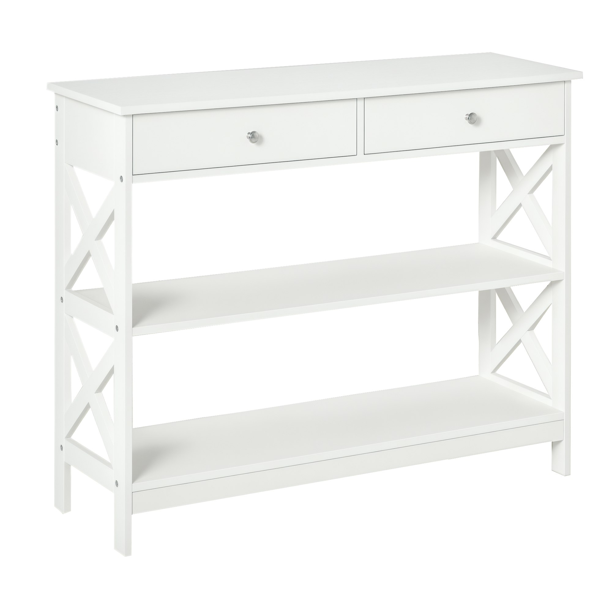 Homcom Black/White Console Table Side Desk Shelves Drawers Open Top X Support Hallway