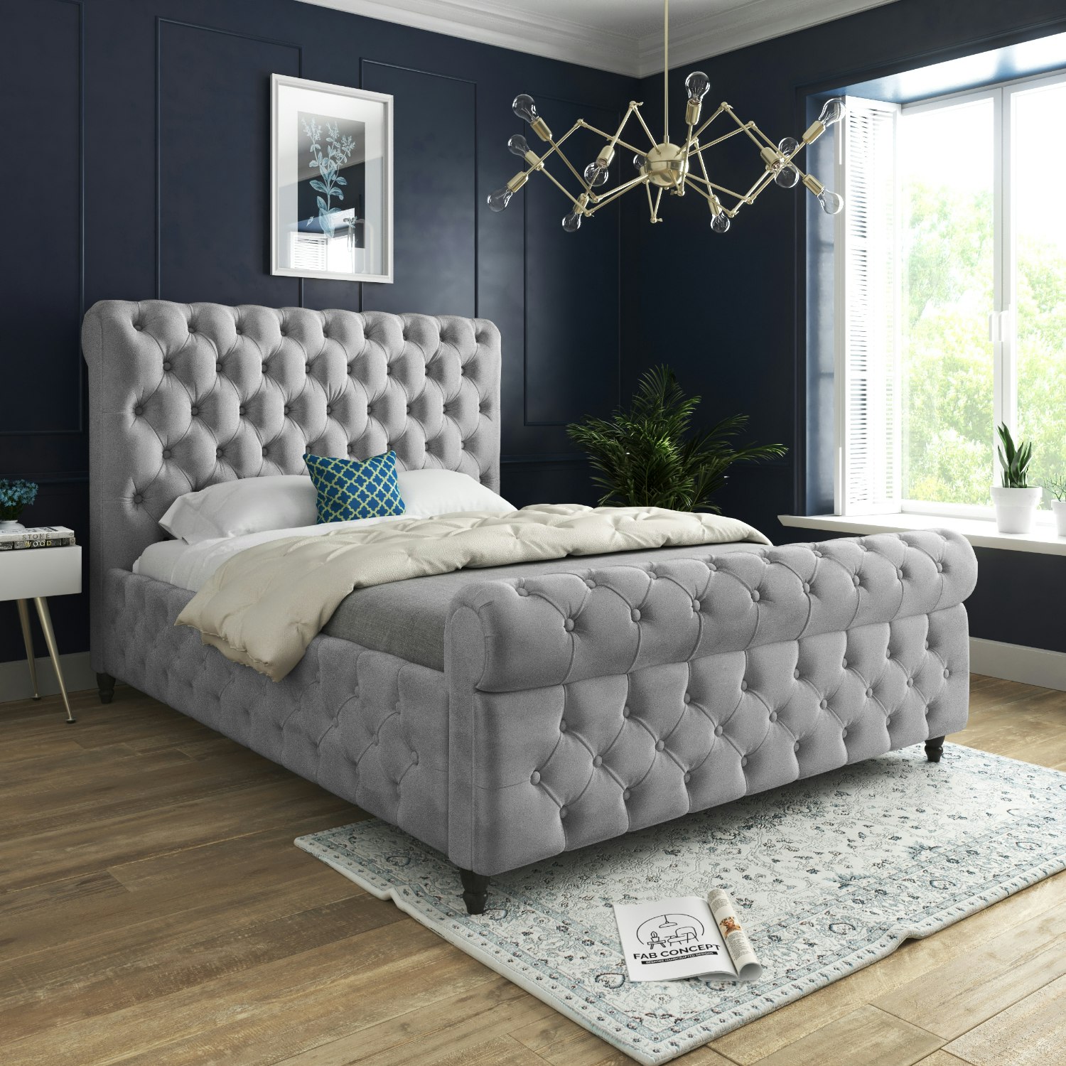 Rackhams Grey/Light Roxy Upholstered Soft Velvet Metal Bed Frame - Small Single
